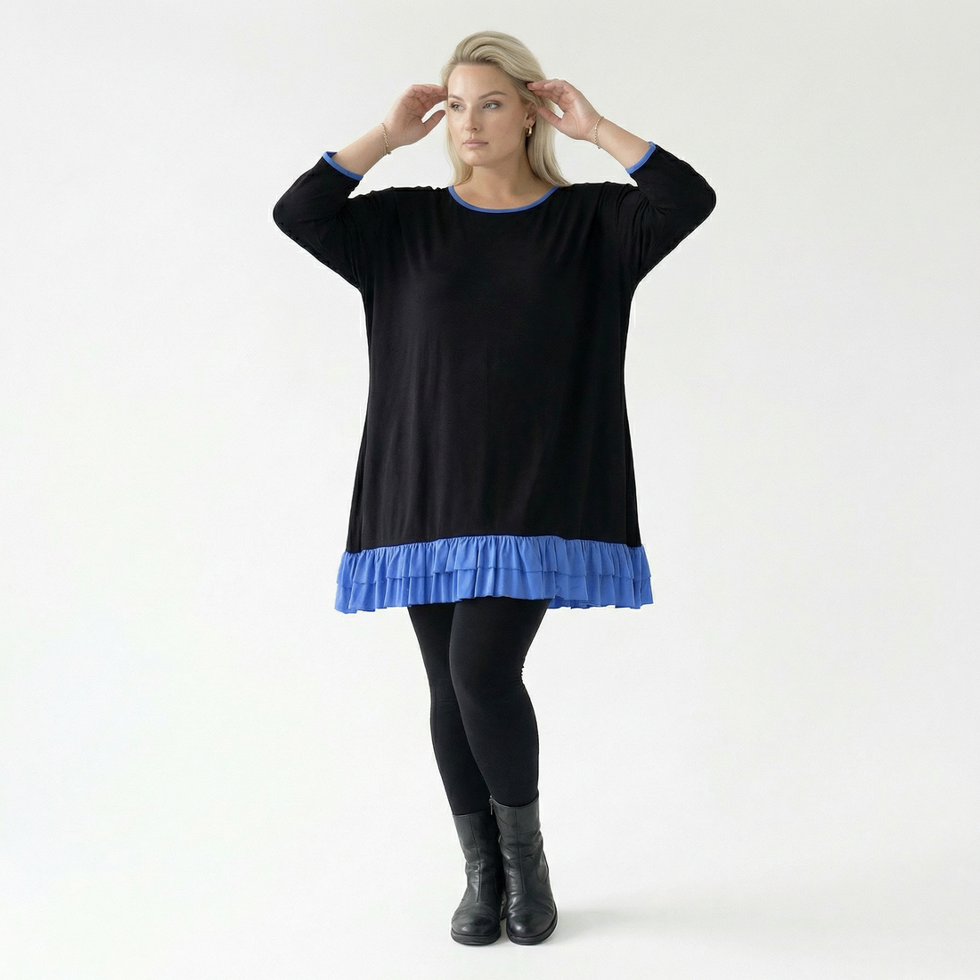  A-Form Shirt von AKH Fashion aus Viskose, 1416.06916, Schwarz/Blau, Schick, Modern, Bequem