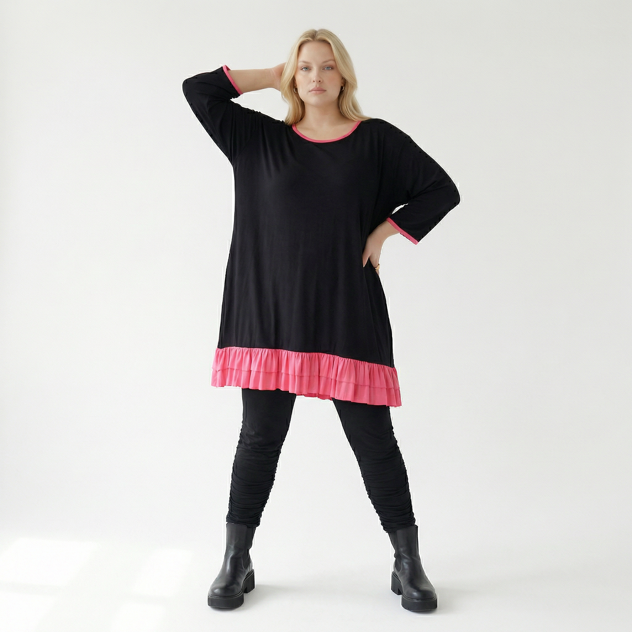  A-Form Shirt von AKH Fashion aus Viskose, 1416.06916, Schwarz/Fuchsia, Schick, Modern