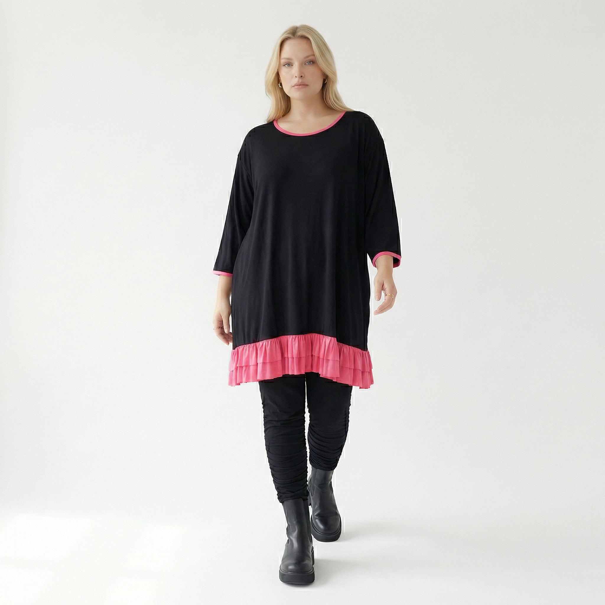  A-Form Shirt von AKH Fashion aus Viskose, 1416.06916, Schwarz/Fuchsia, Schick, Modern