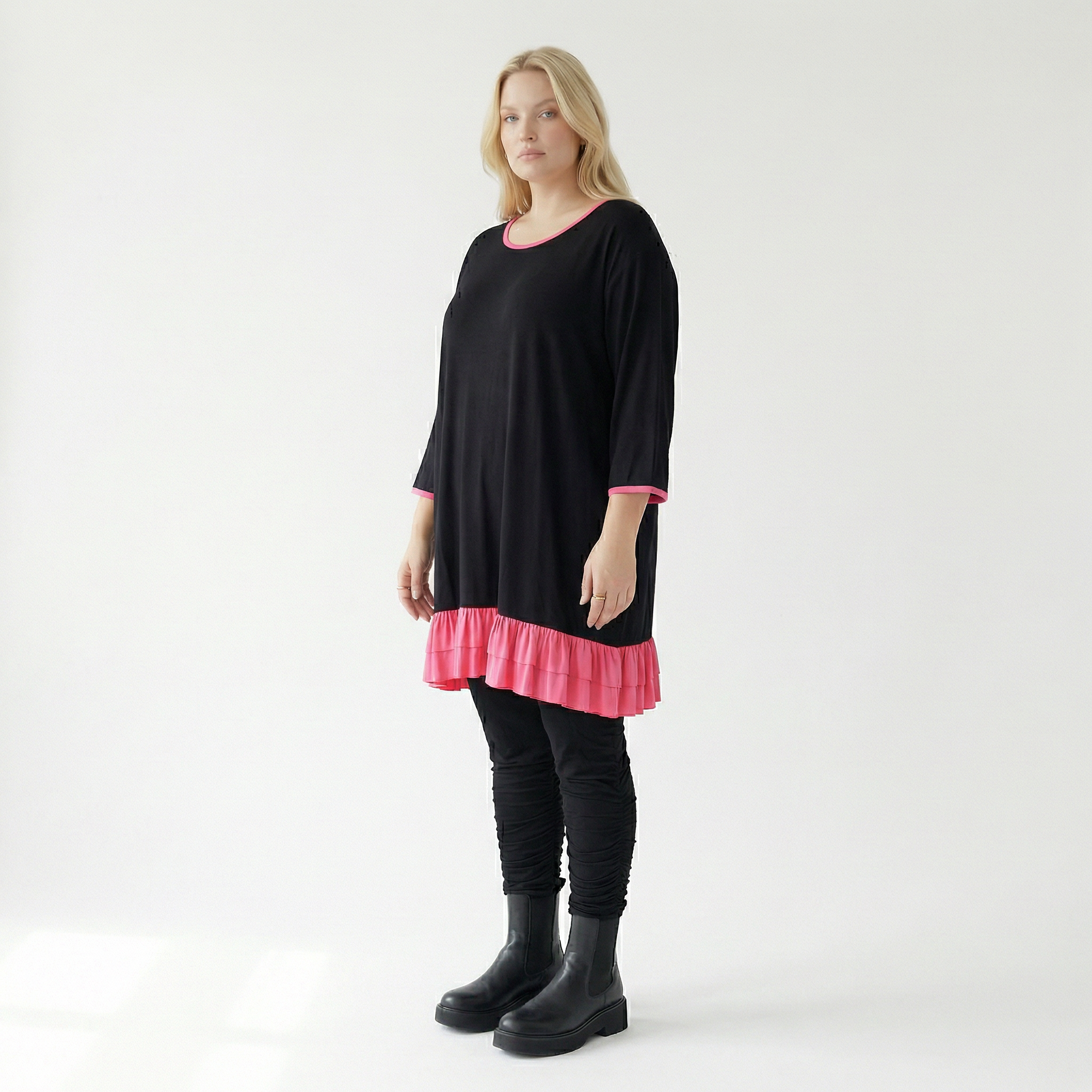  A-Form Shirt von AKH Fashion aus Viskose, 1416.06916, Schwarz/Fuchsia, Schick, Modern