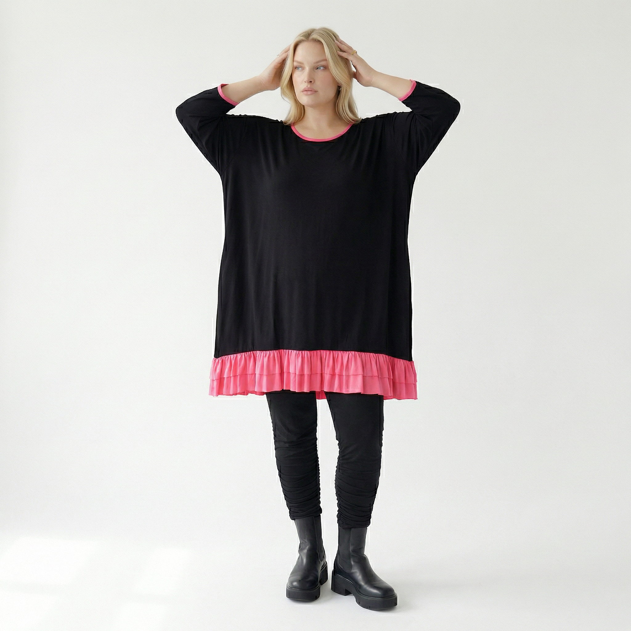  A-Form Shirt von AKH Fashion aus Viskose, 1416.06916, Schwarz/Fuchsia, Schick, Modern