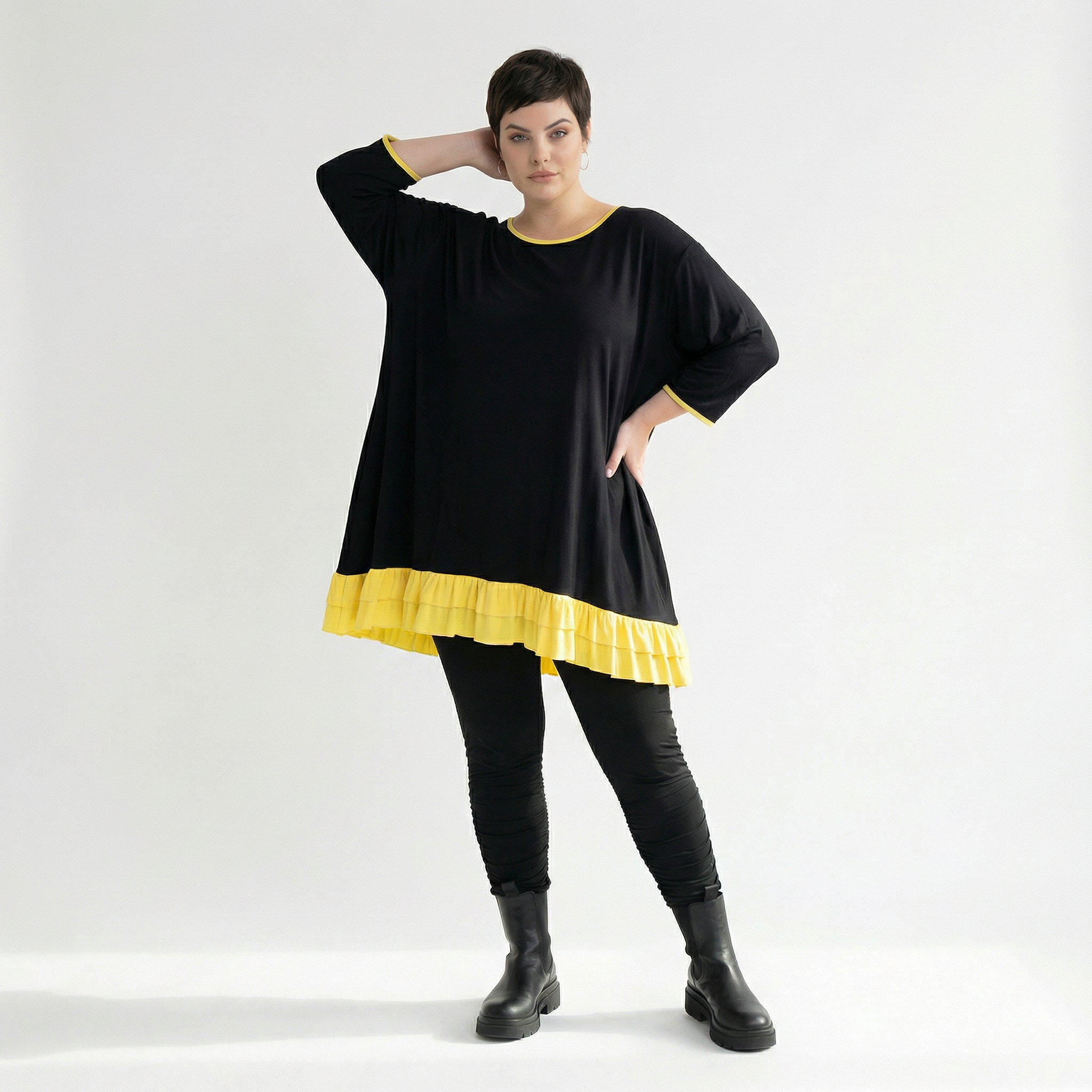  A-Form Shirt von AKH Fashion aus Viskose, 1416.06916, Schwarz/Gelb, Schick, Modern, Bequem