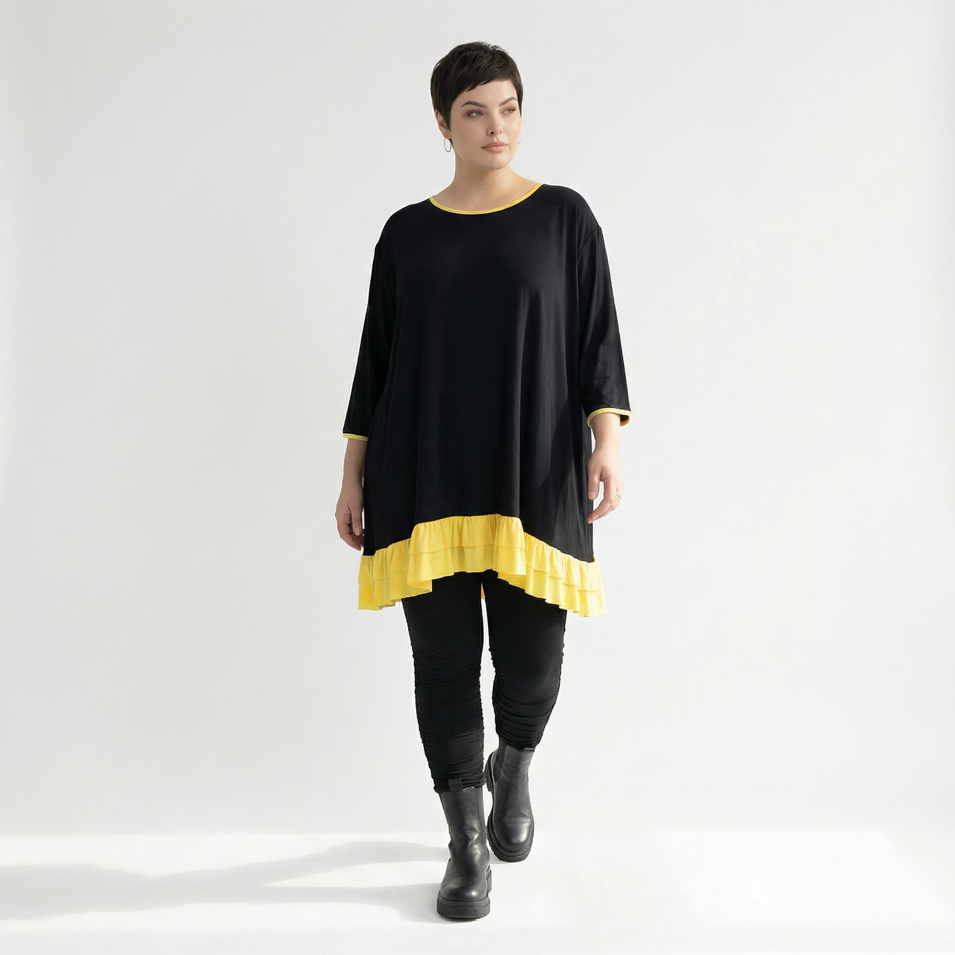  A-Form Shirt von AKH Fashion aus Viskose, 1416.06916, Schwarz/Gelb, Schick, Modern, Bequem