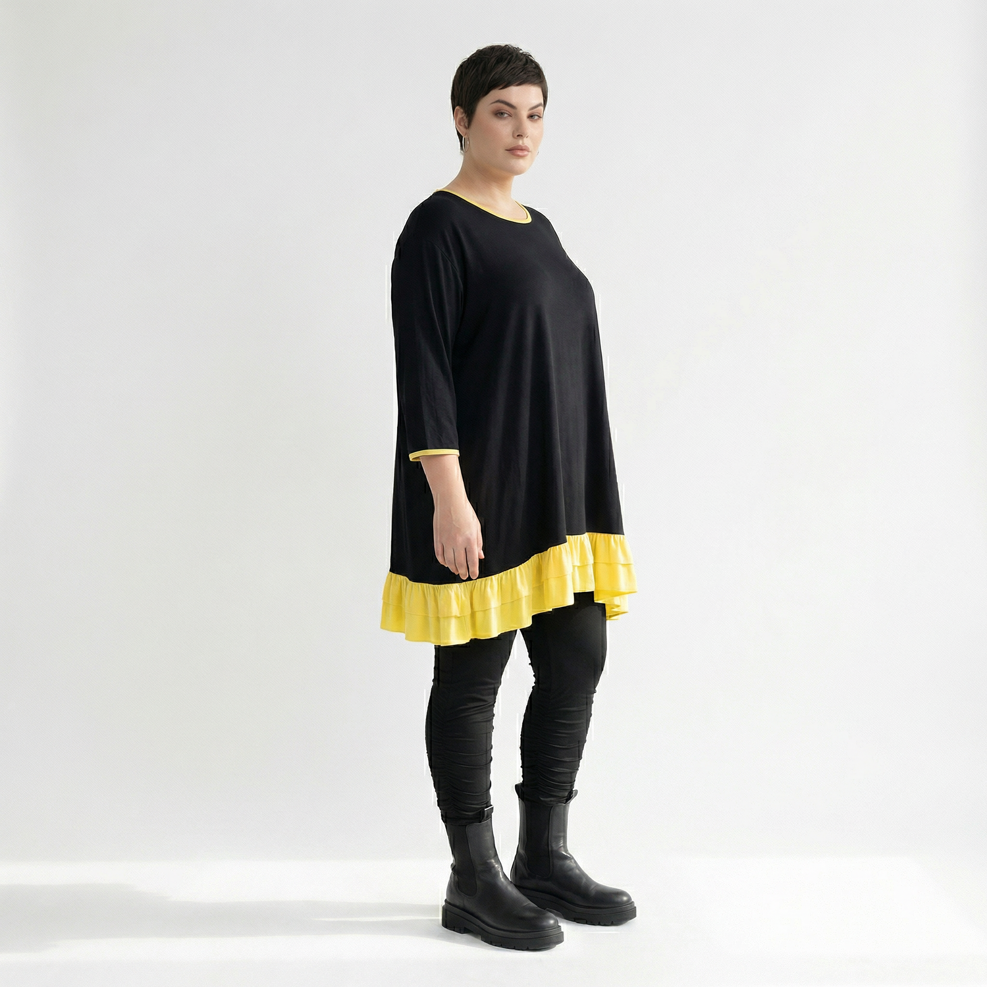  A-Form Shirt von AKH Fashion aus Viskose, 1416.06916, Schwarz/Gelb, Schick, Modern, Bequem