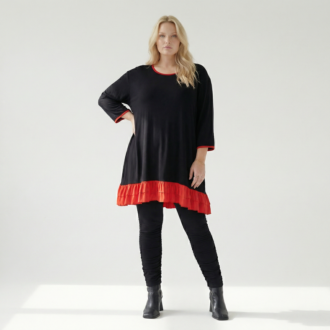  A-Form Shirt von AKH Fashion aus Viskose, 1416.06916, Schwarz/Rot, Schick, Modern, Bequem