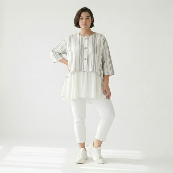 Oversize Damen Jacke, AKH Fashion, Baumwolle, gerundeter Form, Lagenlook Mode, große Größen - SEELENlook