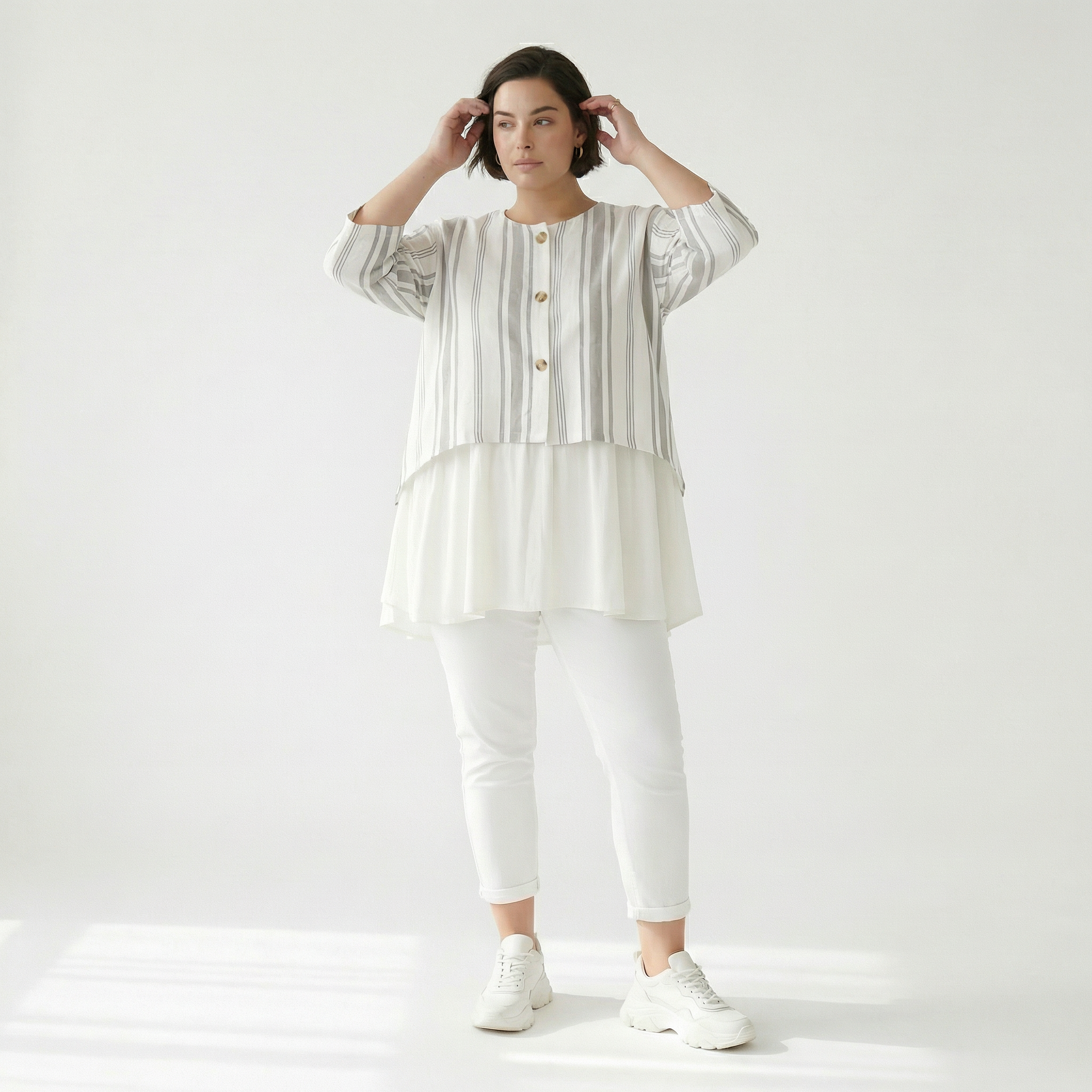 Oversize Damen Jacke, AKH Fashion, Baumwolle, gerundeter Form, Lagenlook Mode, große Größen - SEELENlook