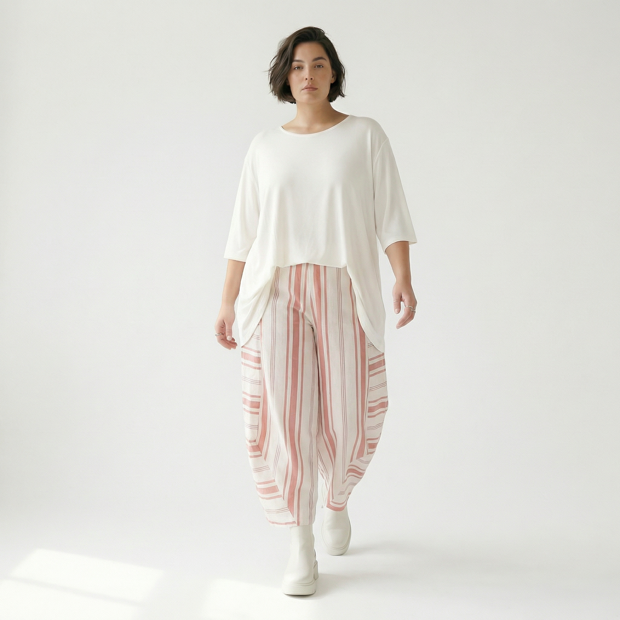  Ballonhose von AKH Fashion aus Baumwolle, 1420.08069, Weiß/Apricot, Blockstreifen, Schick