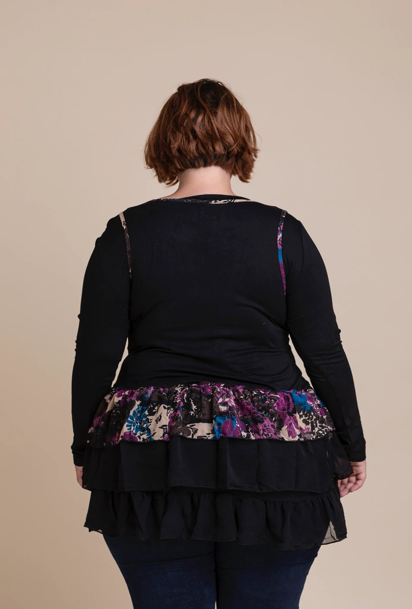  Schickes Langarm-Top in Violett-Multi mit Blumenmuster und elegantem Chiffon-Design für Curvy Mode