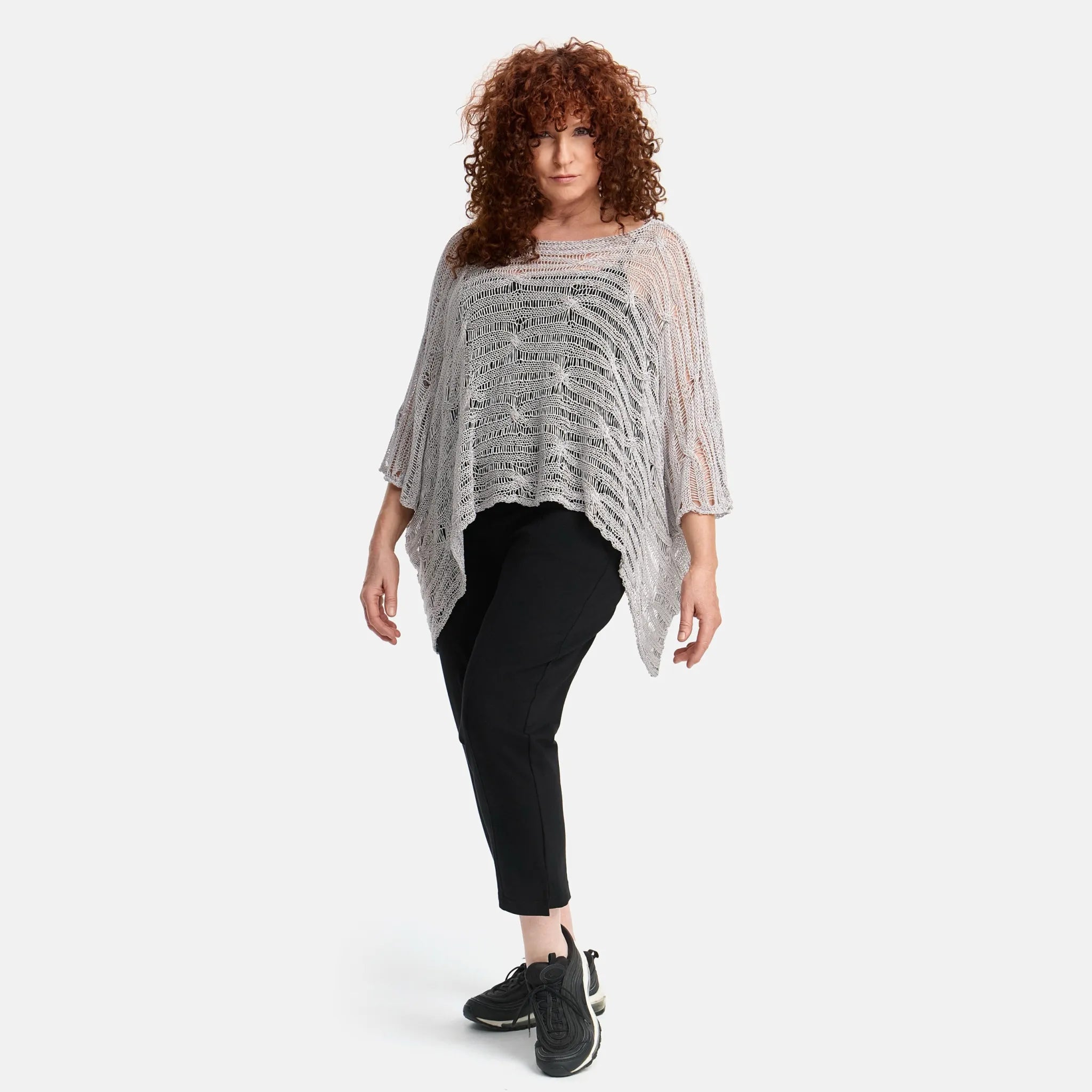  Amandine Pullover in kastiger Form, aus Baumwolle, A2805, Hellgrau, Schick, Modern, Bequem