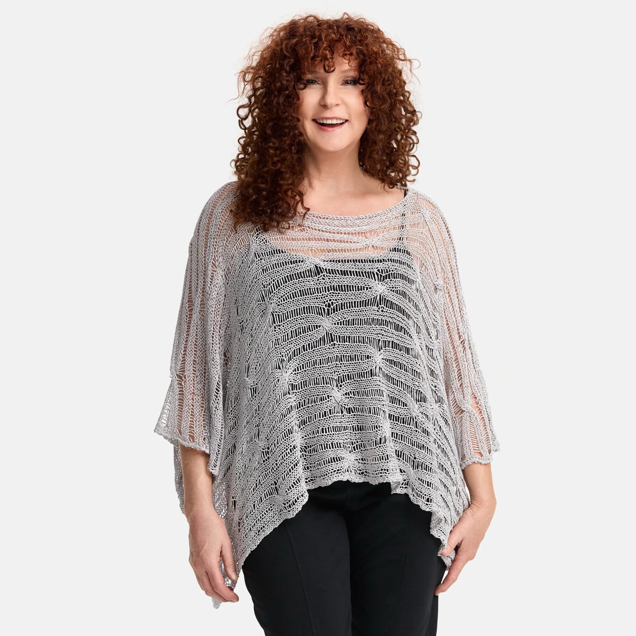  Amandine Pullover in kastiger Form, aus Baumwolle, A2805, Hellgrau, Schick, Modern, Bequem