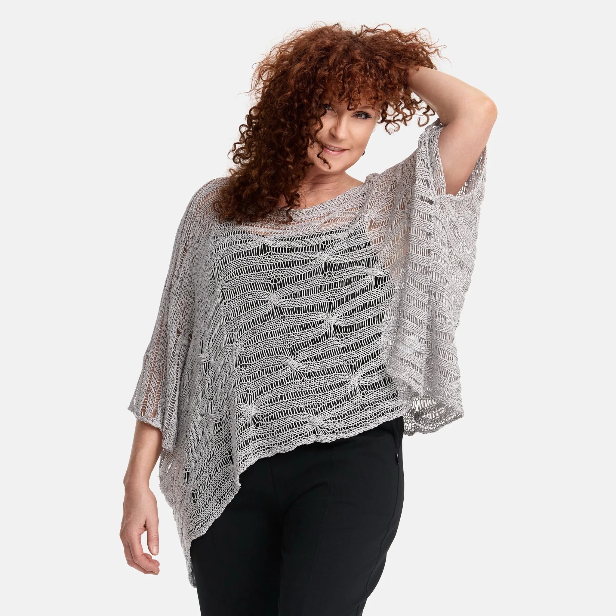  Amandine Pullover in kastiger Form, aus Baumwolle, A2805, Hellgrau, Schick, Modern, Bequem