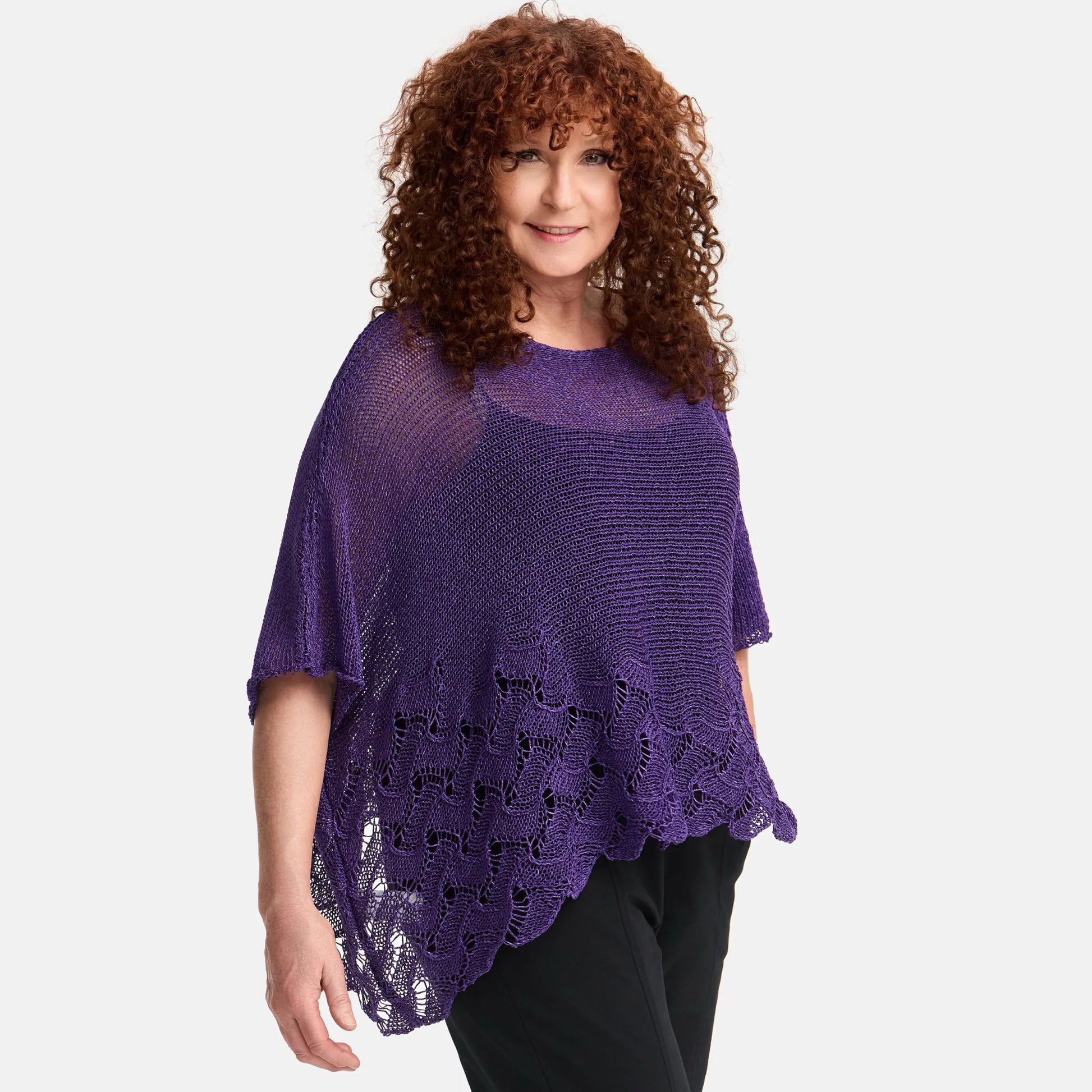  Amandine Pullover in kastiger Form, aus Baumwolle, A2806, Violett, Schick, Modern, Bequem