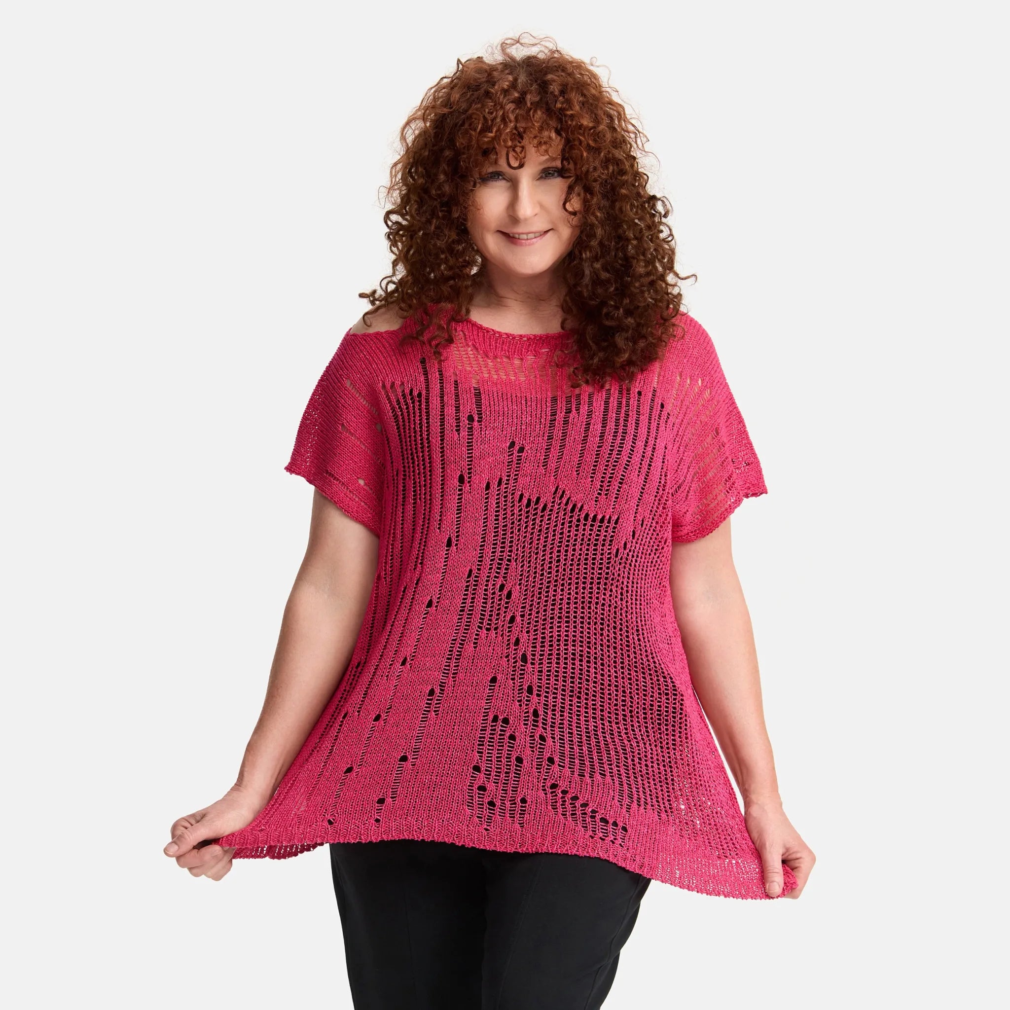  Amandine Pullover in kastiger Form, aus Baumwolle, A2807, Fuchsia, Schick, Modern, Bequem
