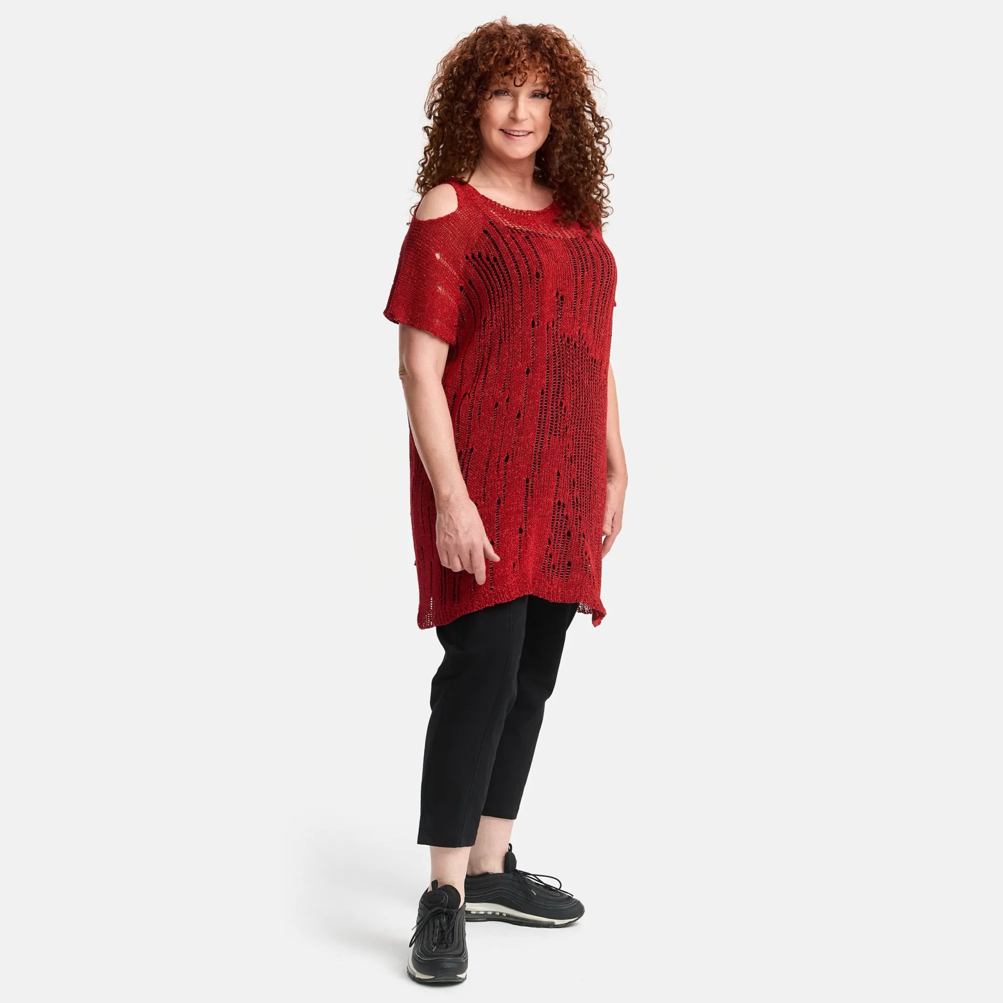  Amandine Pullover in kastiger Form, aus Baumwolle, A2807, Rot, Schick, Modern, Bequem