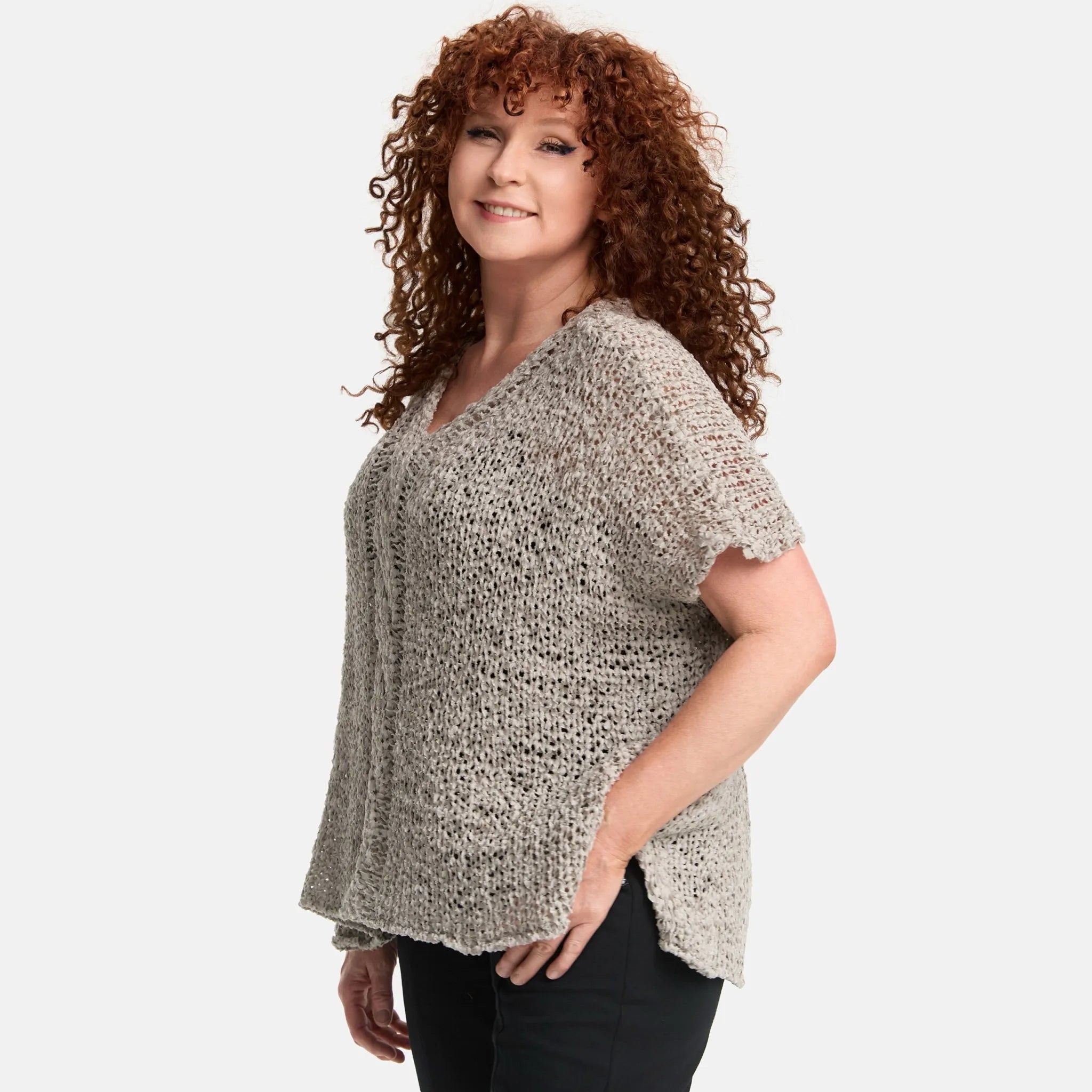 Amandine Pullover in kastiger Form, aus Baumwolle, A2808, Sand, Schick, Modern, Bequem