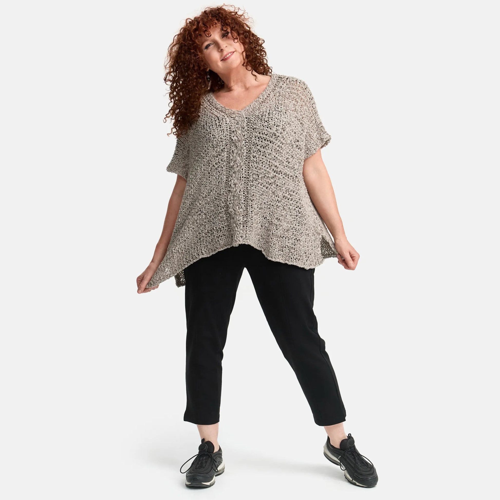  Amandine Pullover in kastiger Form, aus Baumwolle, A2808, Sand, Schick, Modern, Bequem