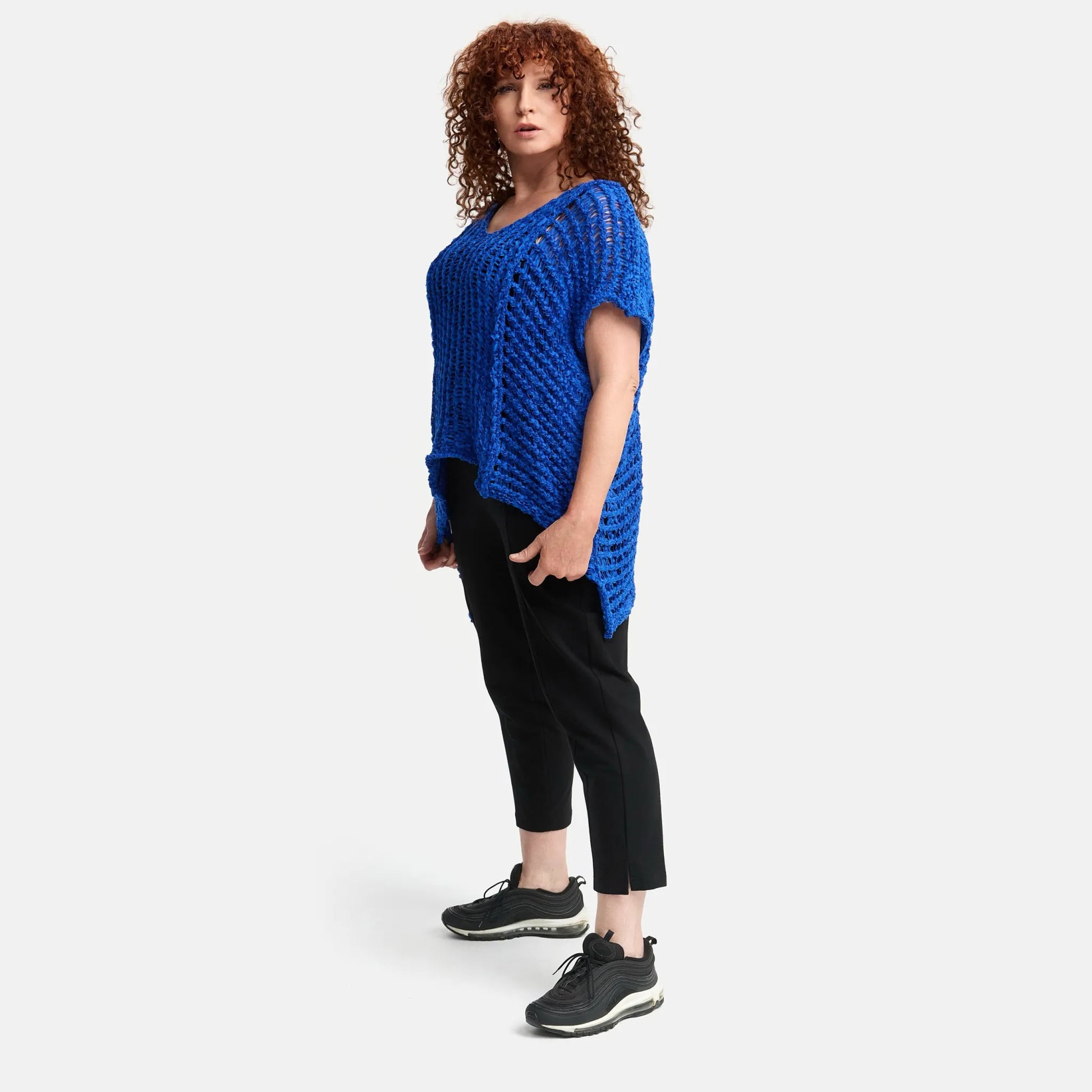  Amandine Pullover in kastiger Form, aus Baumwolle, A2809, Kobaltblau, Schick, Modern