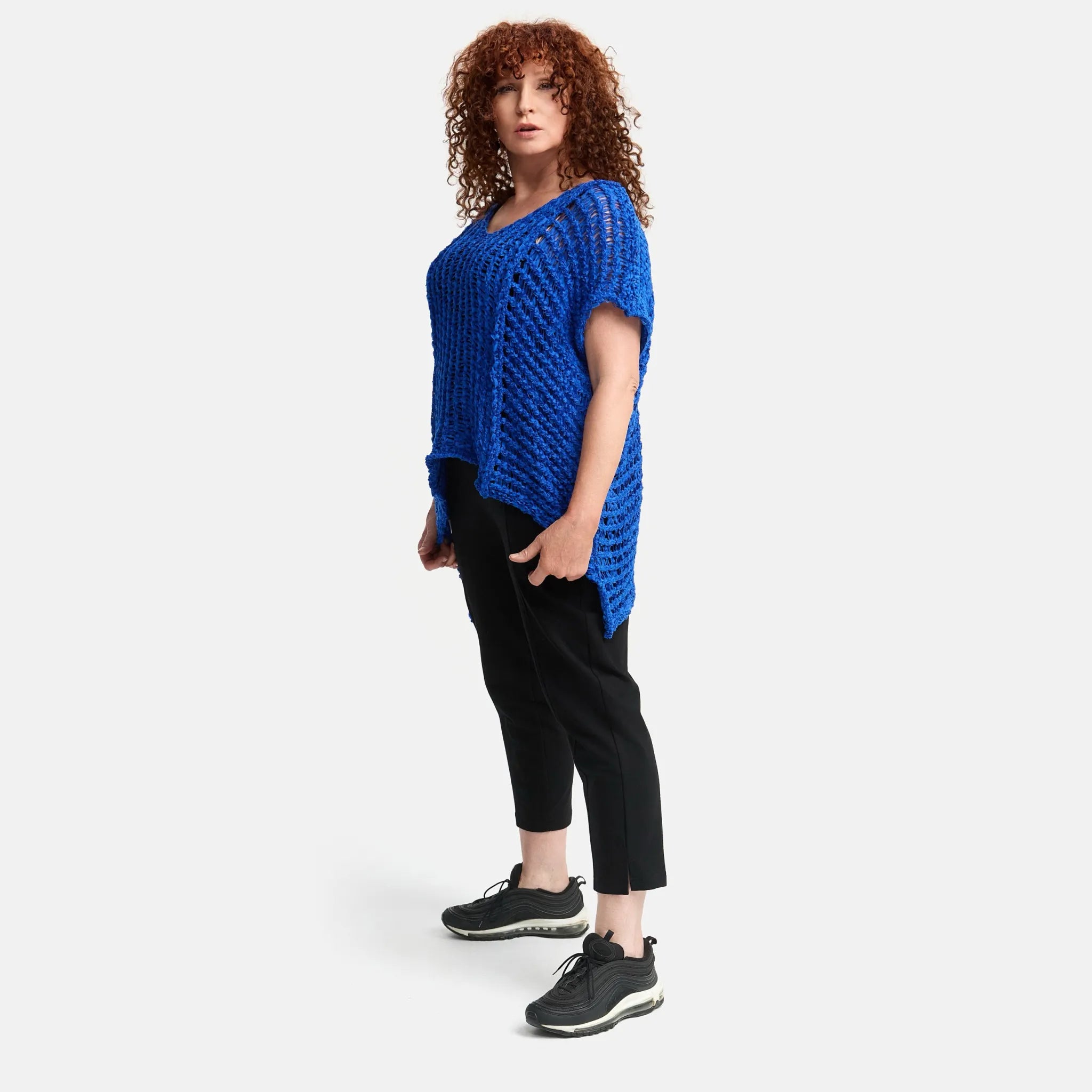  Amandine Pullover in kastiger Form, aus Baumwolle, A2809, Kobaltblau, Schick, Modern