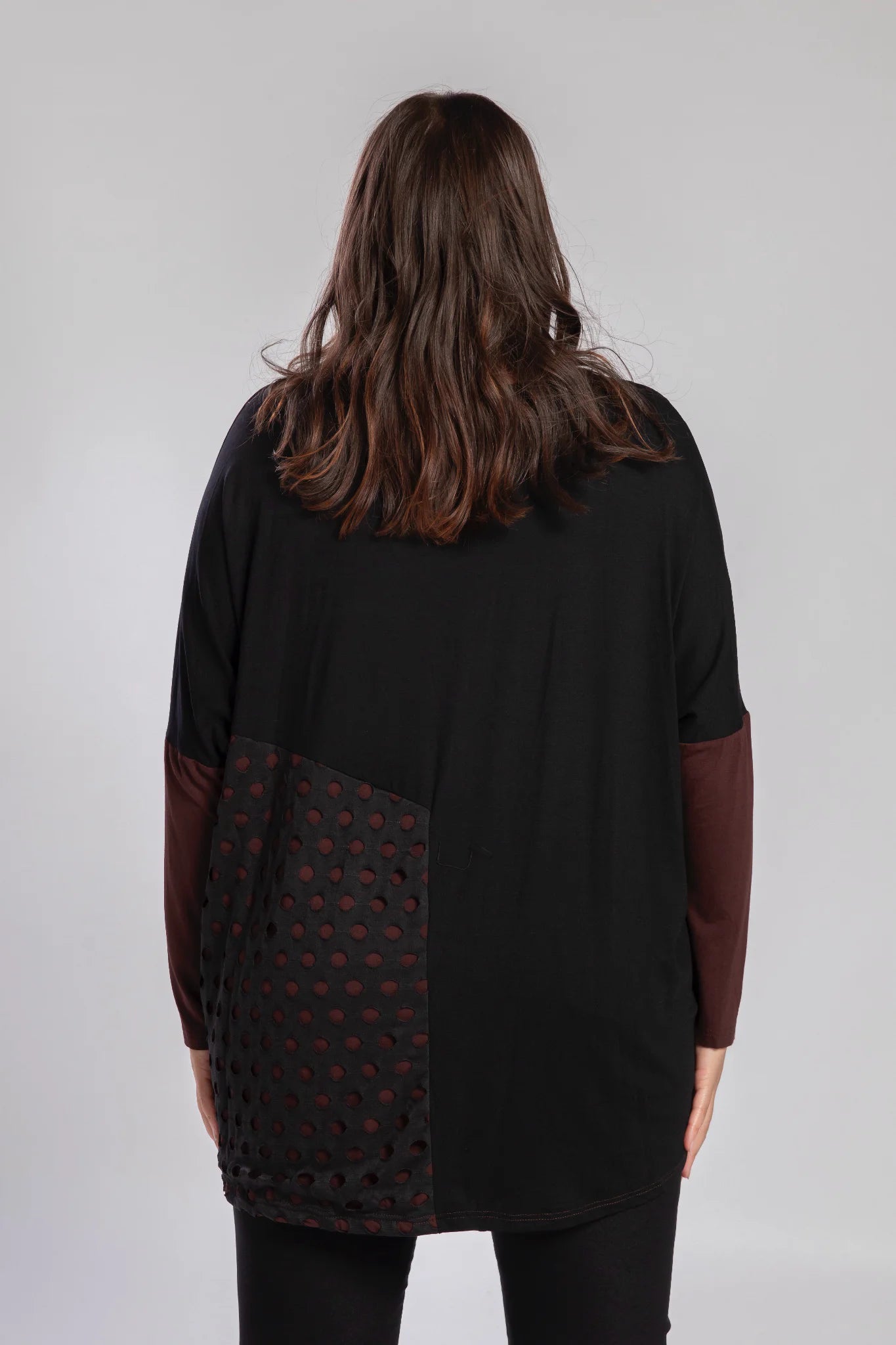  Bigshirt von Pomme Rouge aus Materialmix in gerader Form, A796, Braun-Schwarz, Ausgefallen