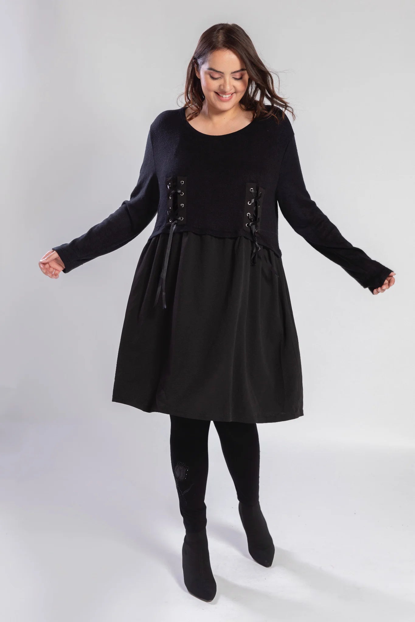  Pomme Rouge Kleid in gerader Form, aus Polyester, A816, Schwarz, Schick, Modern, Bequem