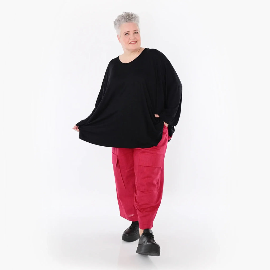  AKH Fashion Bigshirt in kastiger Form, aus Viskose, 1233.06648, Schwarz, Ausgefallen, Zeitlos