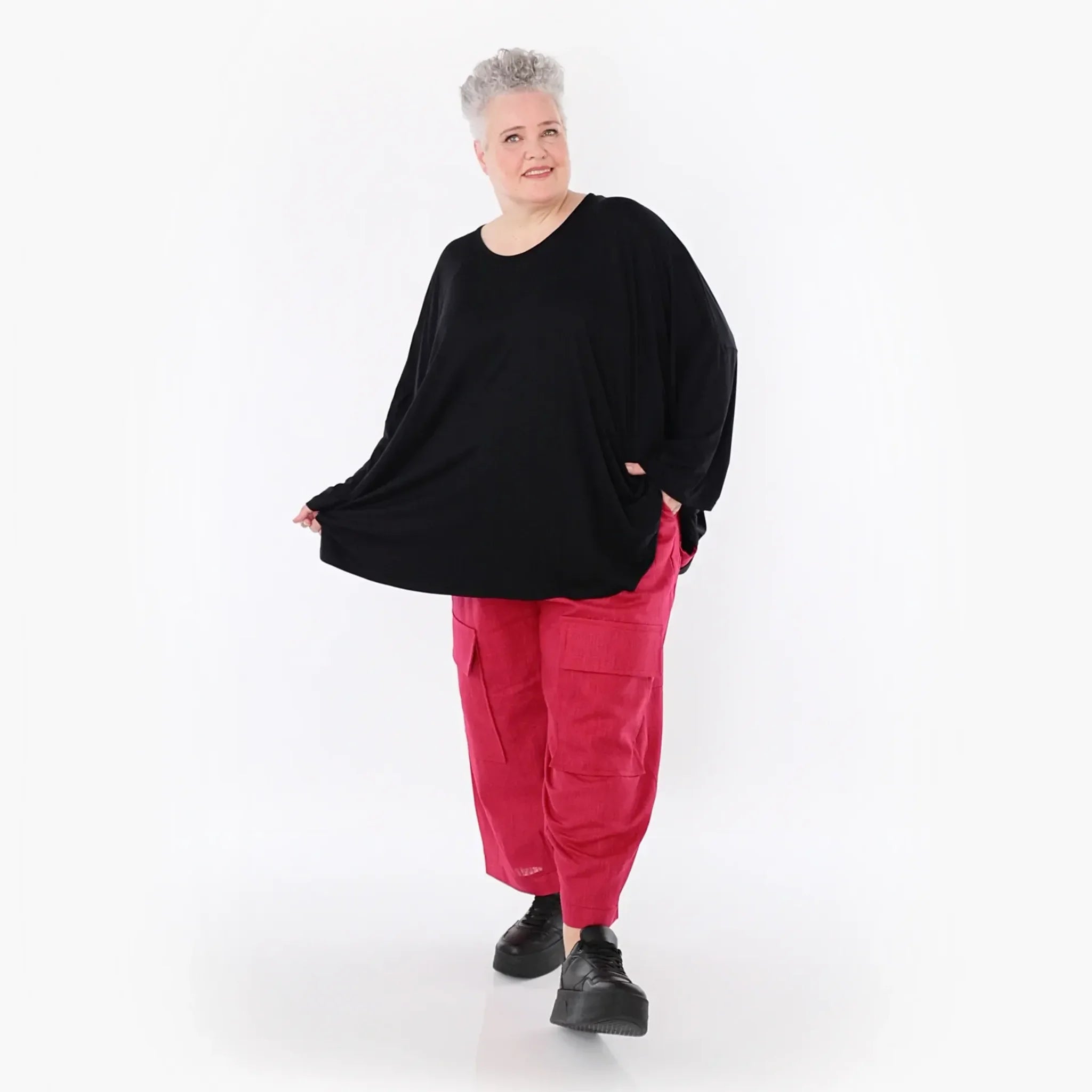  AKH Fashion Bigshirt in kastiger Form, aus Viskose, 1233.06648, Schwarz, Ausgefallen, Zeitlos