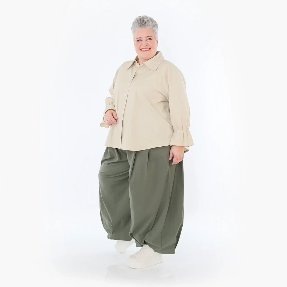  AKH Fashion Bluse in gerundeter Form, aus Baumwolle, 1482.07062, Beige, Ausgefallen