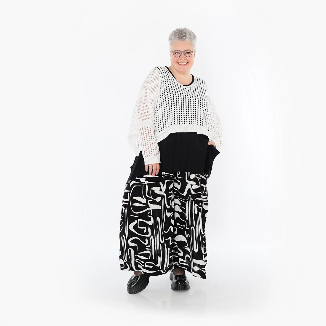  Palazzo Hose von AKH Fashion aus Viskose, 1487.07077, Schwarz/Weiß, Pinselstrich, Schick