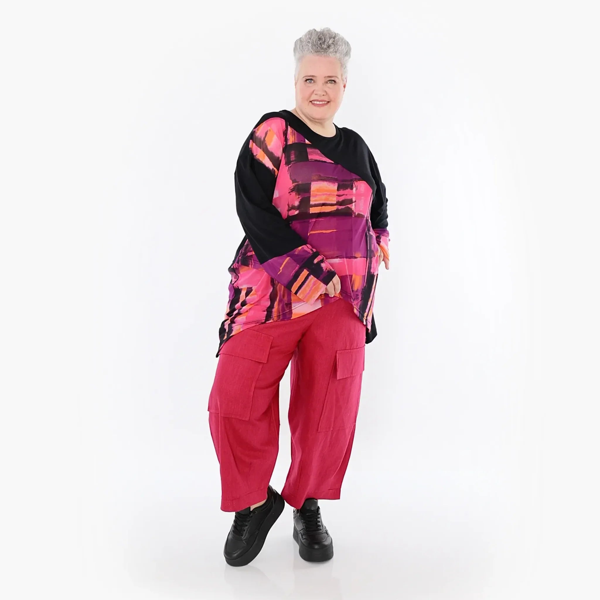  A-Form Bigshirt von AKH Fashion aus Viskose, 1488.07013, Schwarz/Multi, Grafik, Ausgefallen