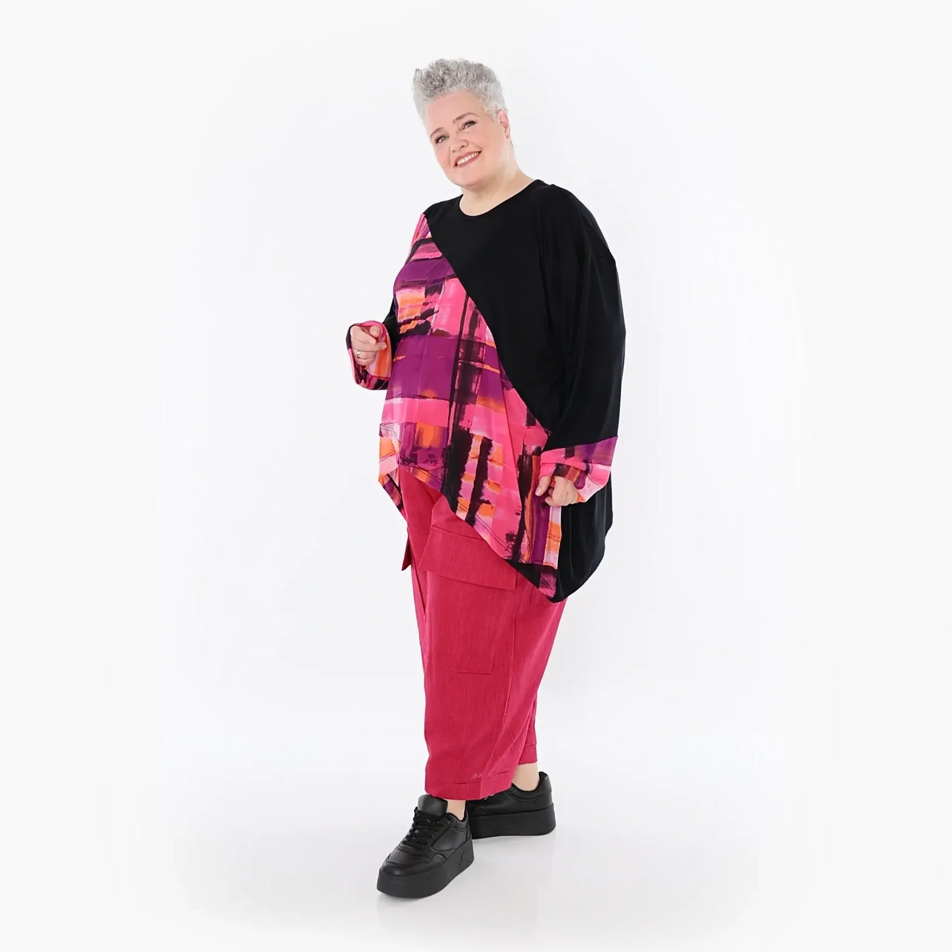 A-Form Bigshirt von AKH Fashion aus Viskose, 1488.07013, Schwarz/Multi, Grafik, Ausgefallen