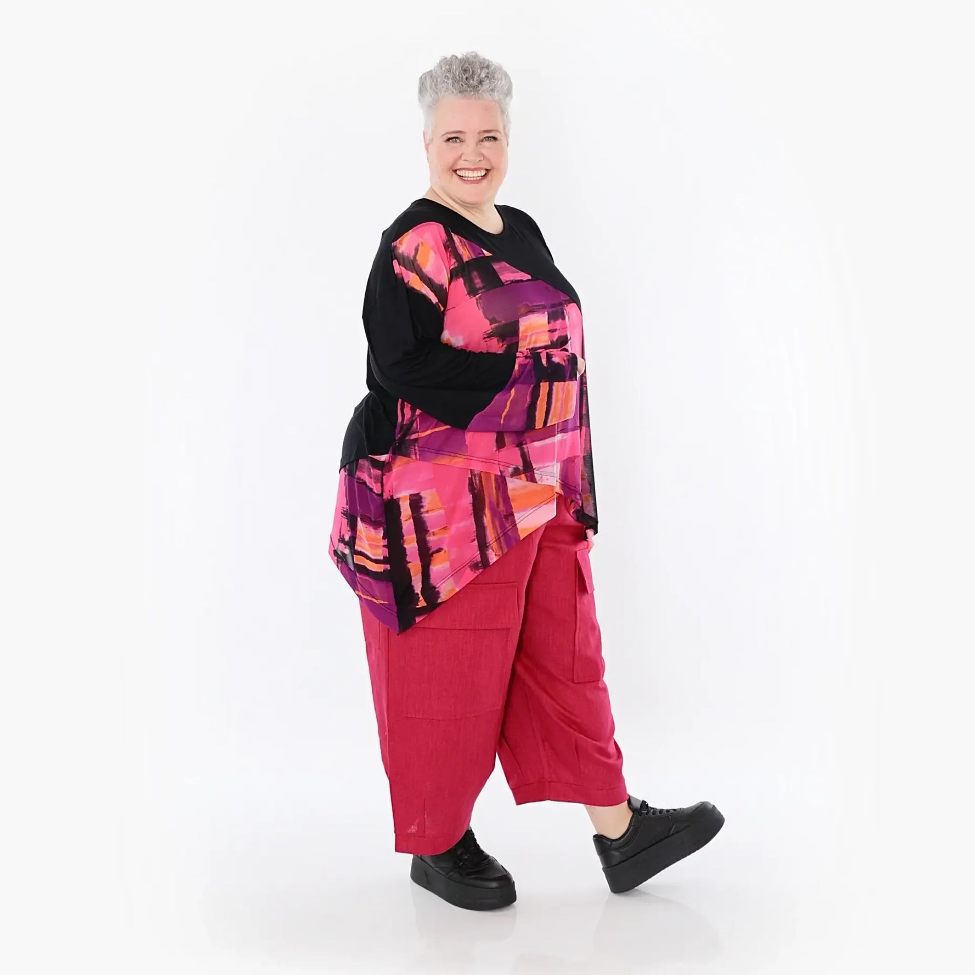  A-Form Bigshirt von AKH Fashion aus Viskose, 1488.07013, Schwarz/Multi, Grafik, Ausgefallen