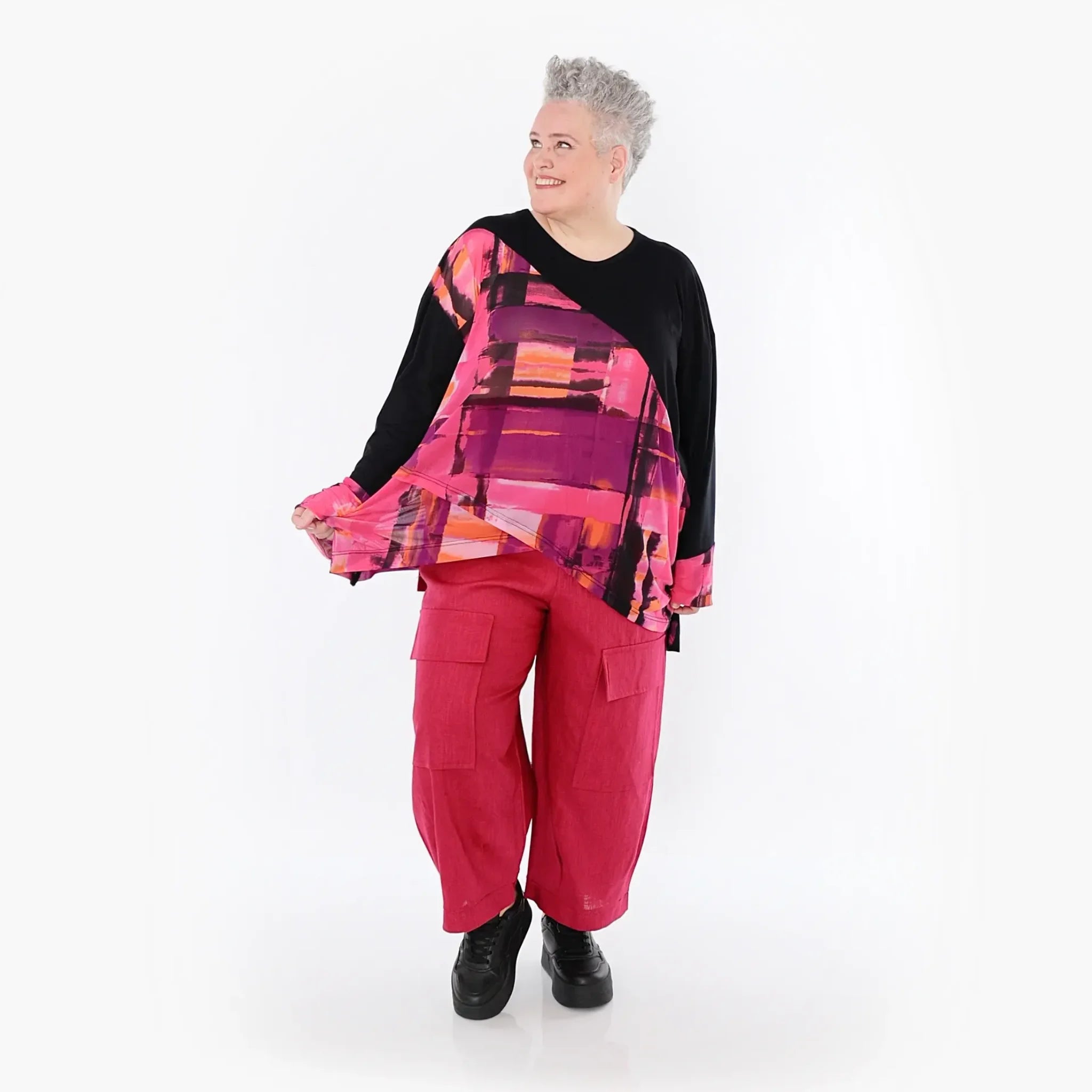  A-Form Bigshirt von AKH Fashion aus Viskose, 1488.07013, Schwarz/Multi, Grafik, Ausgefallen