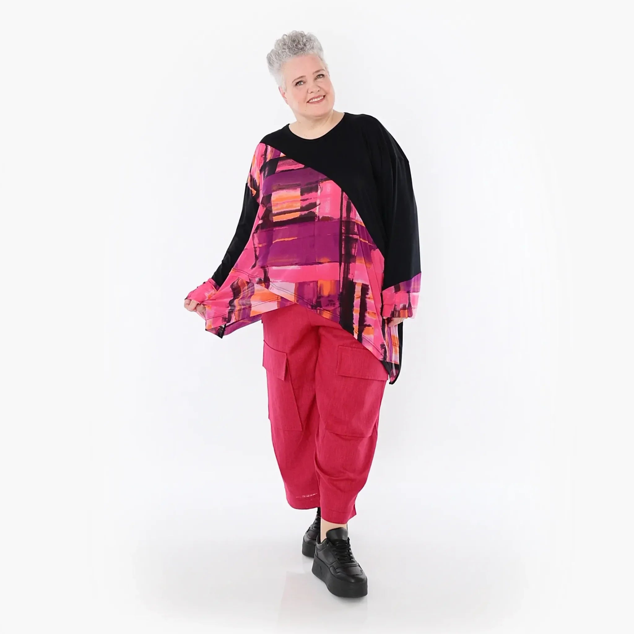  A-Form Bigshirt von AKH Fashion aus Viskose, 1488.07013, Schwarz/Multi, Grafik, Ausgefallen
