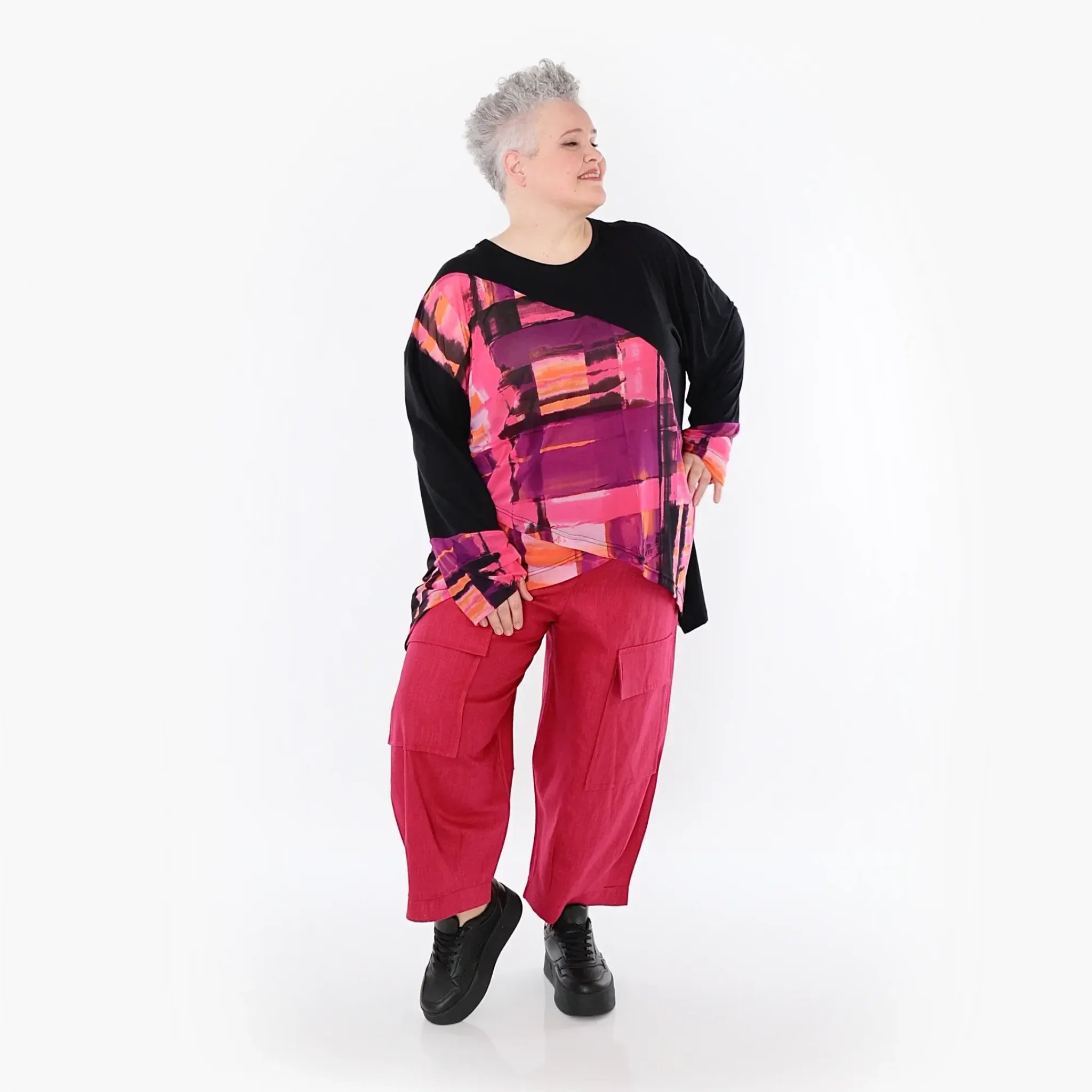  A-Form Bigshirt von AKH Fashion aus Viskose, 1488.07013, Schwarz/Multi, Grafik, Ausgefallen