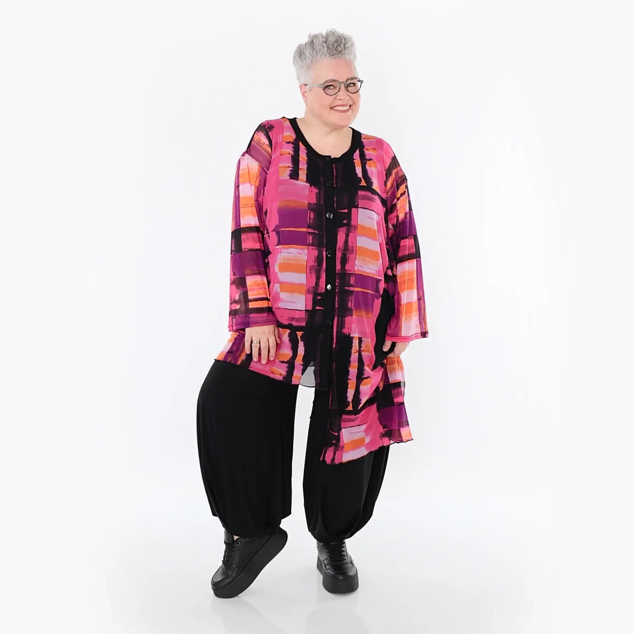  AKH Fashion Bluse in asymmetrischer Form, aus Polyester, 1488.07101, Multicolor, Grafik