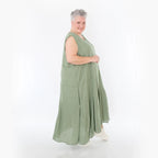  Ballonkleid von AKH Fashion aus Viskose, 1490.06972, Khaki, Ausgefallen, Zeitlos, Schick