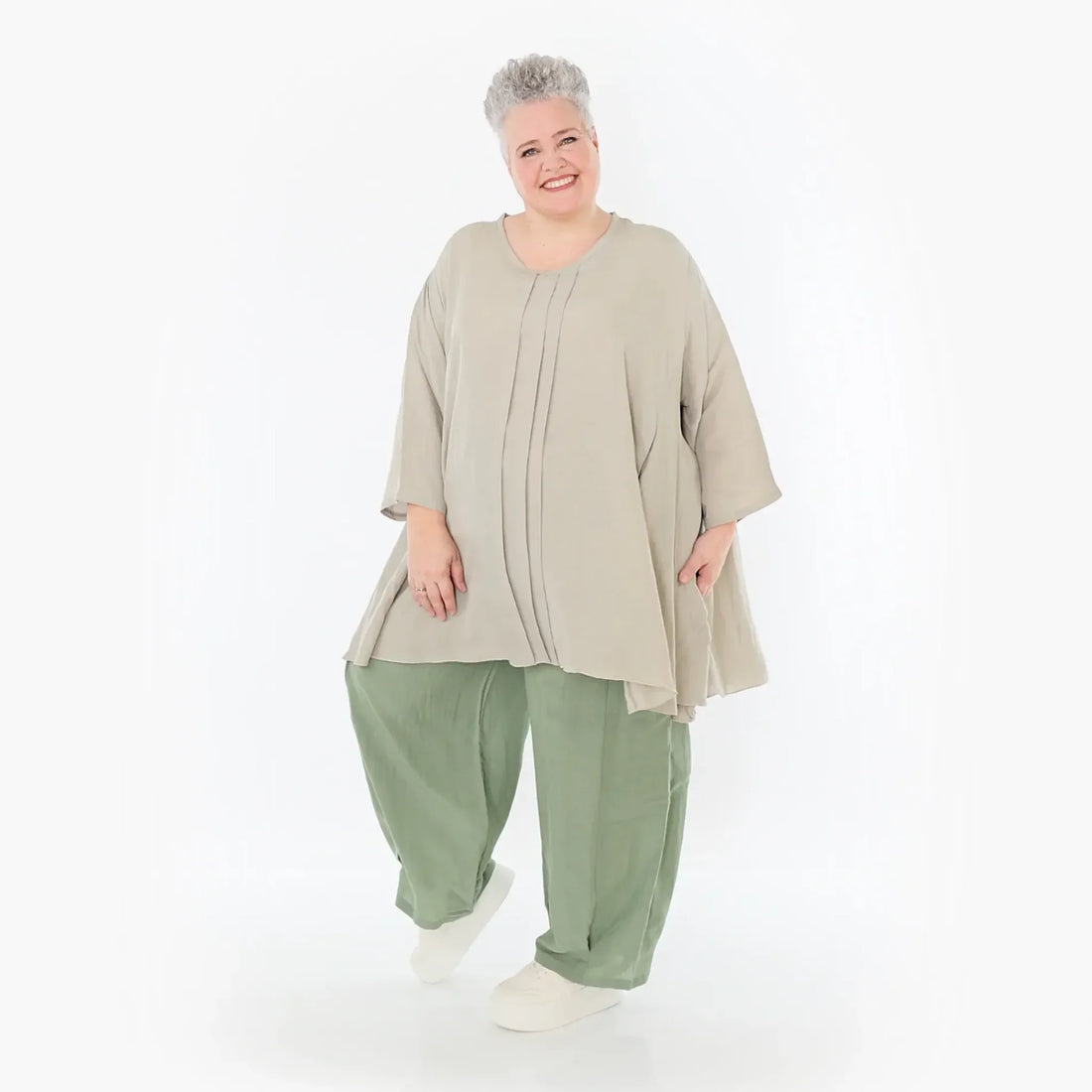  A-Form Bigshirt von AKH Fashion aus Viskose, 1490.07069, Beige, Ausgefallen, Zeitlos, Schick