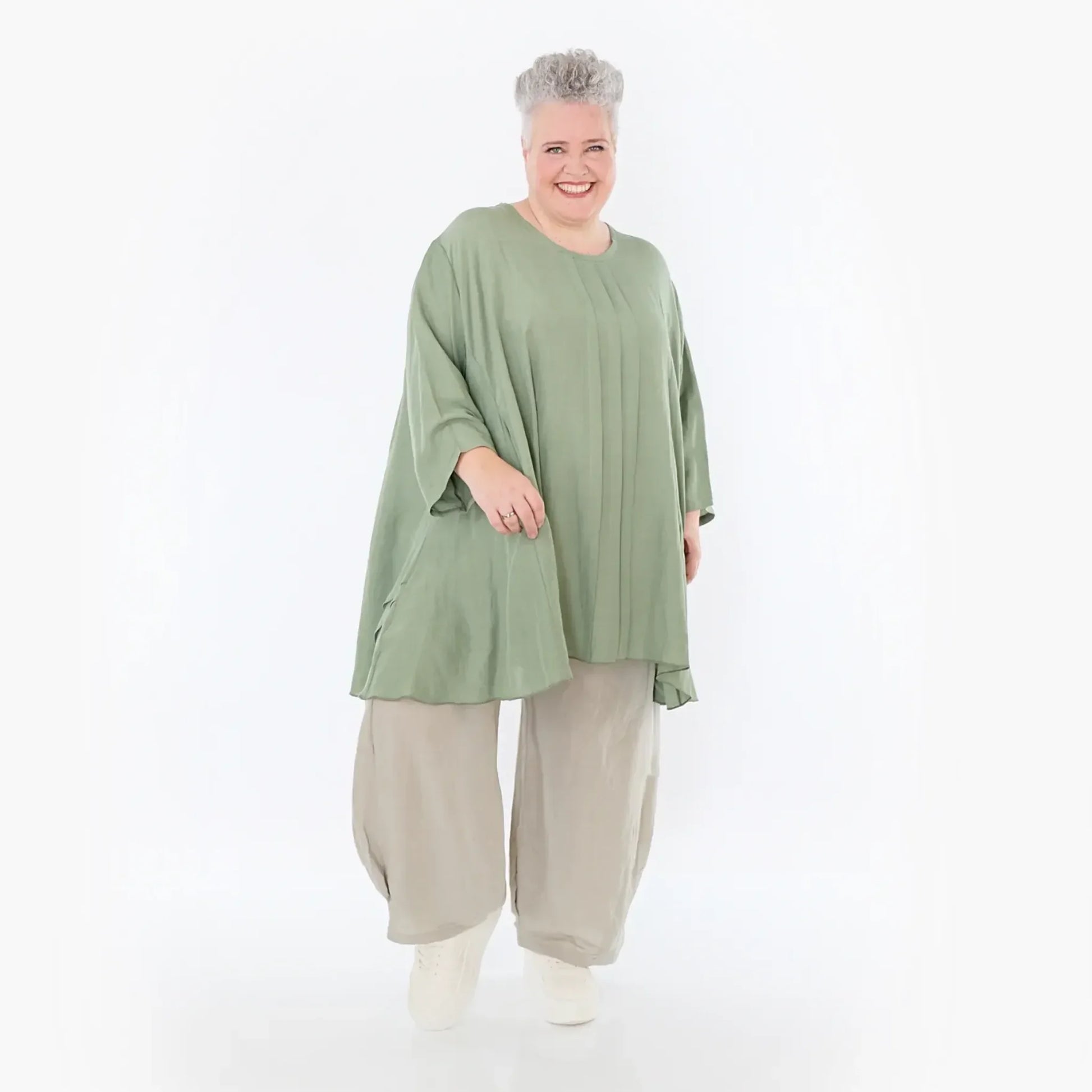  A-Form Bigshirt von AKH Fashion aus Viskose, 1490.07069, Khaki, Ausgefallen, Zeitlos, Schick