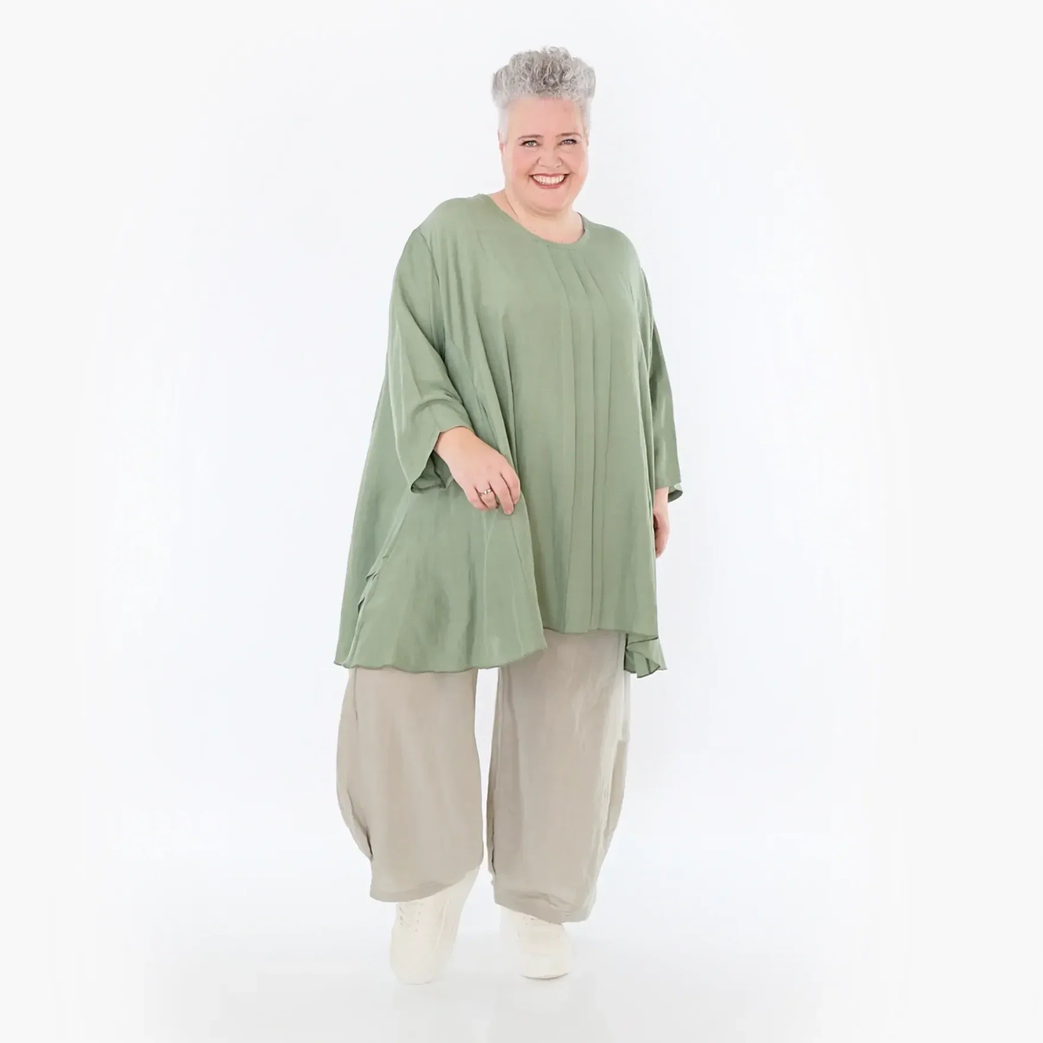  A-Form Bigshirt von AKH Fashion aus Viskose, 1490.07069, Khaki, Ausgefallen, Zeitlos, Schick