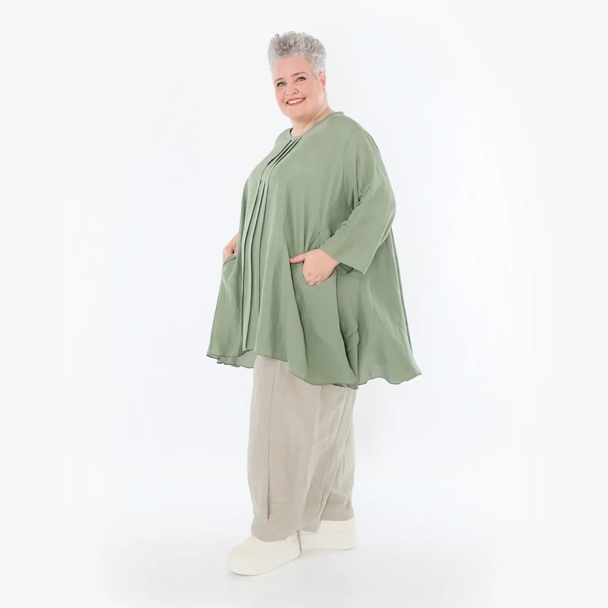  A-Form Bigshirt von AKH Fashion aus Viskose, 1490.07069, Khaki, Ausgefallen, Zeitlos, Schick