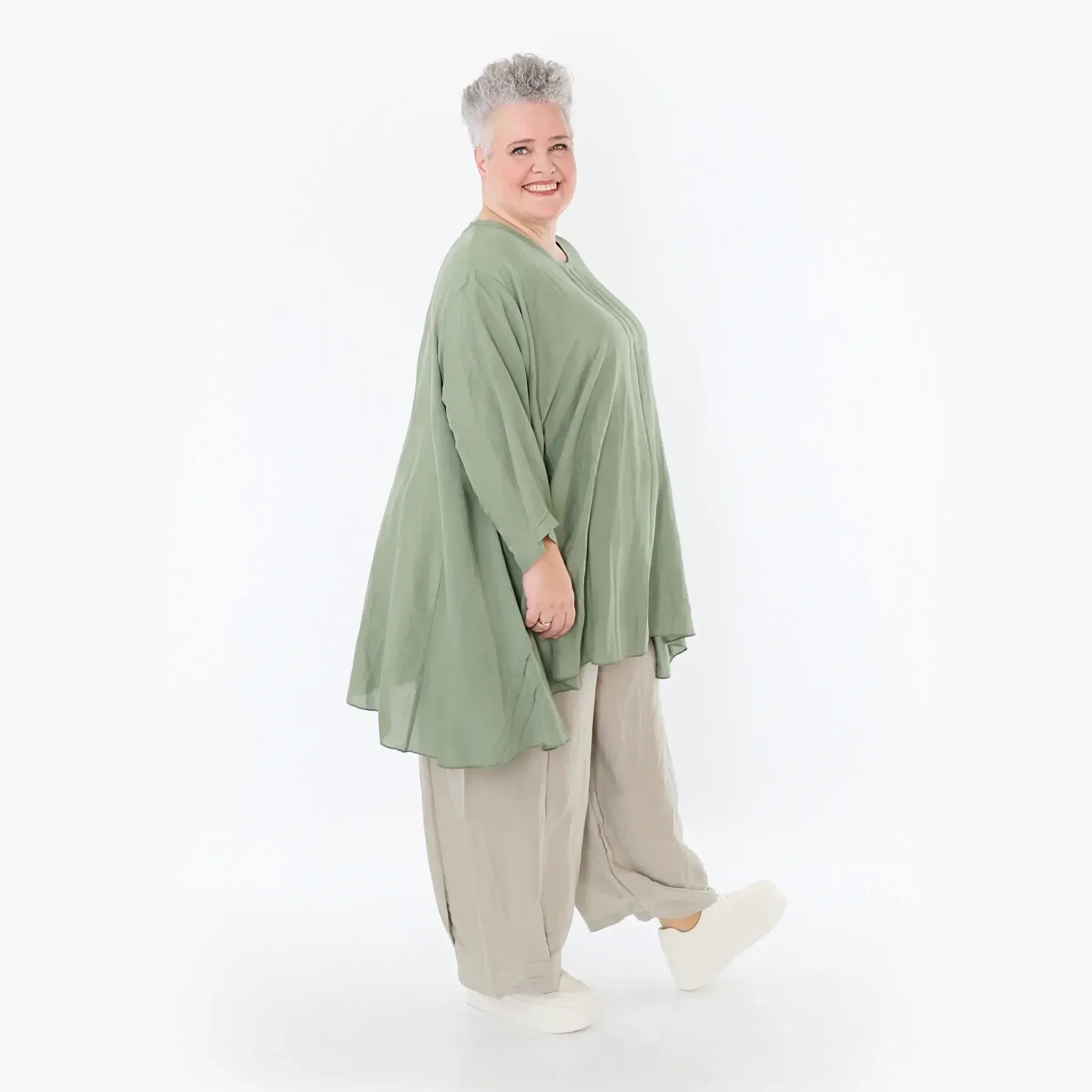  A-Form Bigshirt von AKH Fashion aus Viskose, 1490.07069, Khaki, Ausgefallen, Zeitlos, Schick
