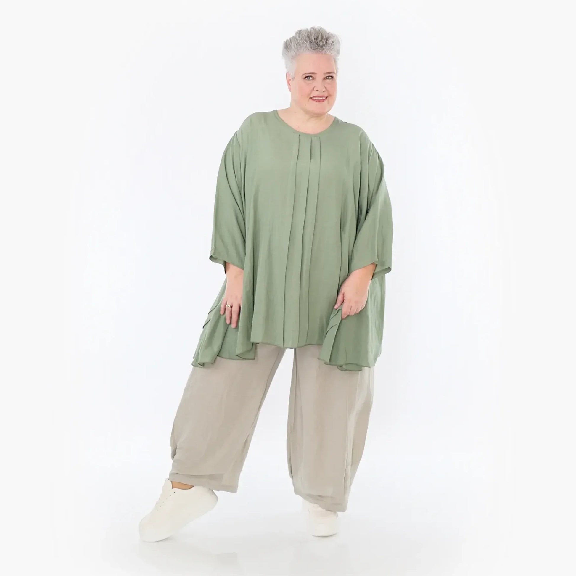  A-Form Bigshirt von AKH Fashion aus Viskose, 1490.07069, Khaki, Ausgefallen, Zeitlos, Schick
