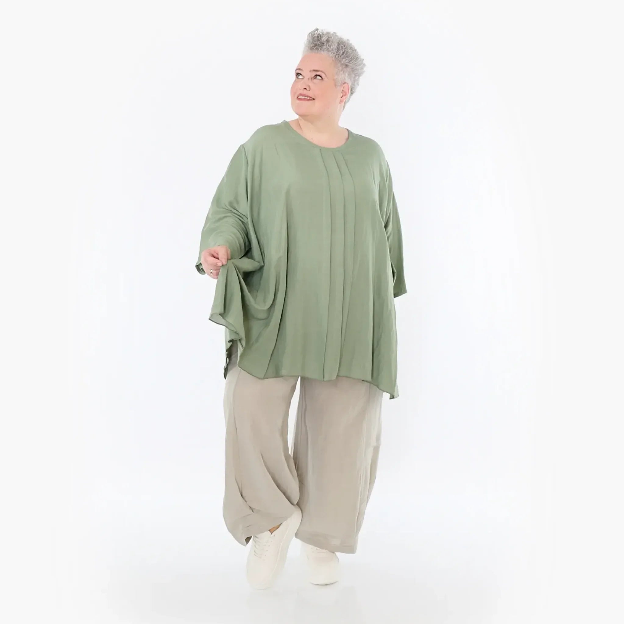  A-Form Bigshirt von AKH Fashion aus Viskose, 1490.07069, Khaki, Ausgefallen, Zeitlos, Schick