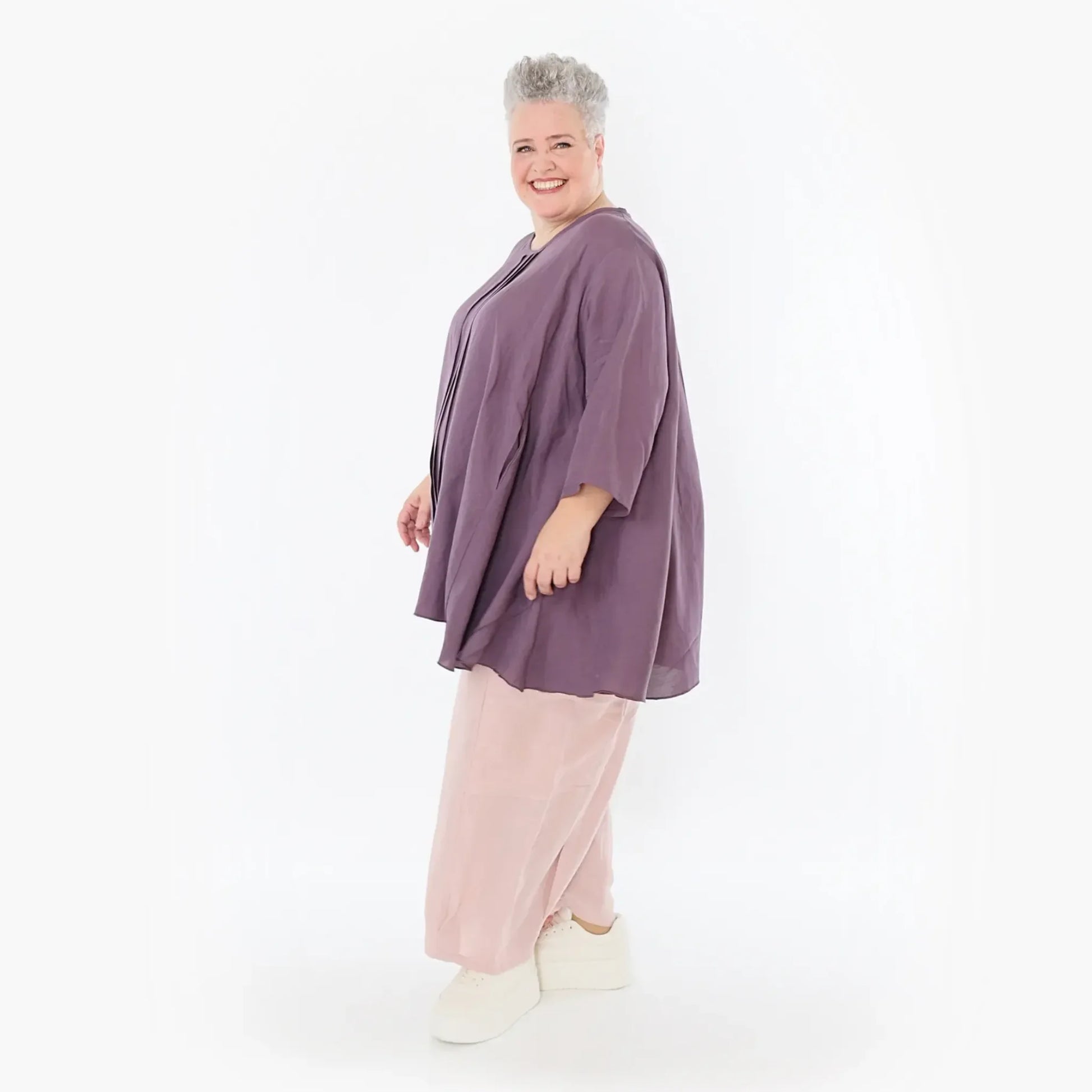  A-Form Bigshirt von AKH Fashion aus Viskose, 1490.07069, Pflaume, Ausgefallen, Zeitlos