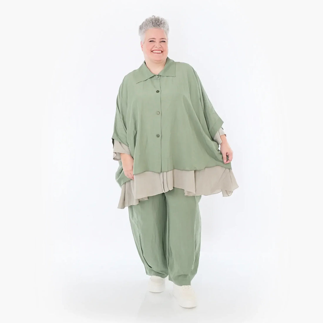  AKH Fashion Jacke in gerundeter Form, aus Viskose, 1490.07092, Khaki, Ausgefallen, Zeitlos