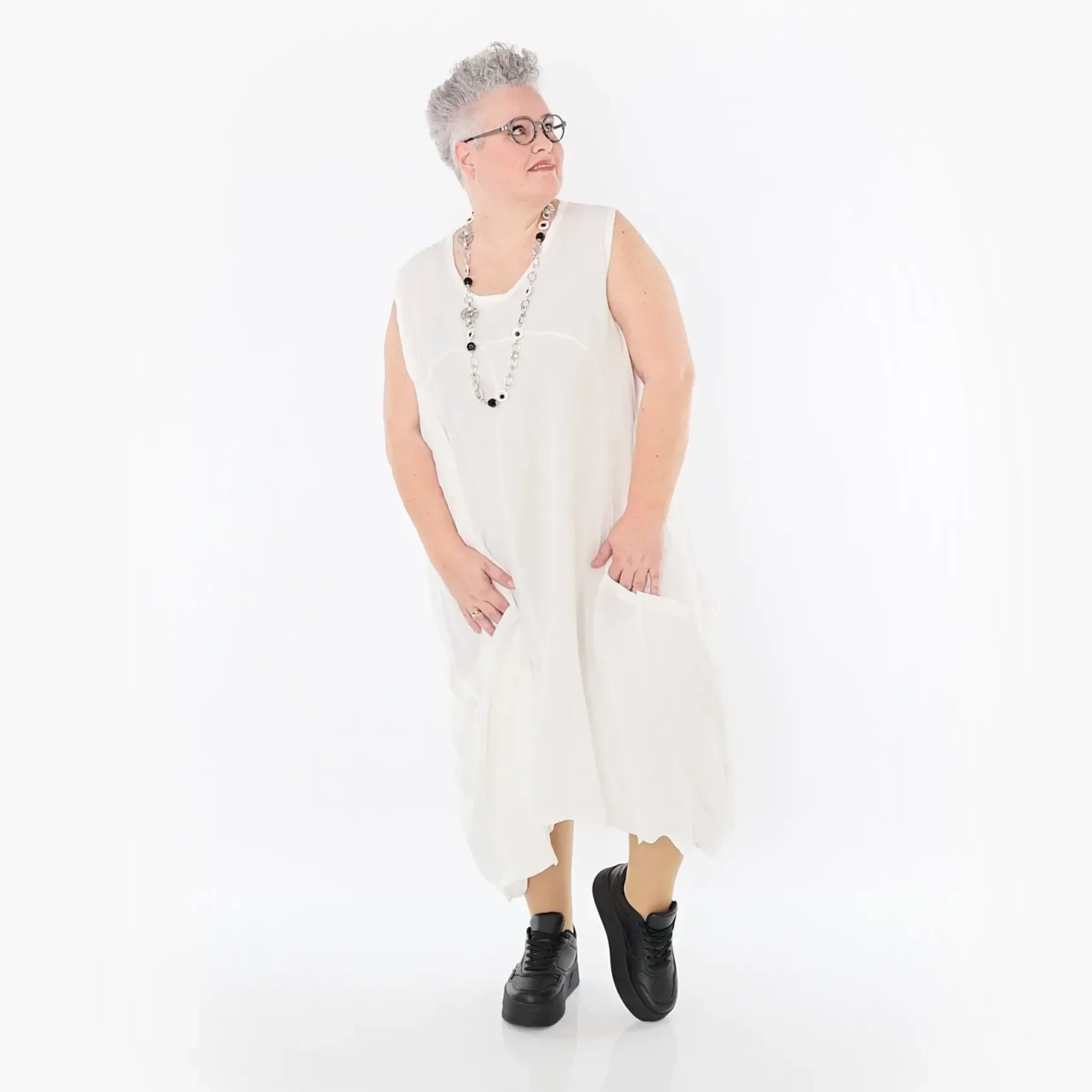  Ballonkleid von AKH Fashion aus Viskose, 1490.07093, Weiß, Ausgefallen, Zeitlos, Schick
