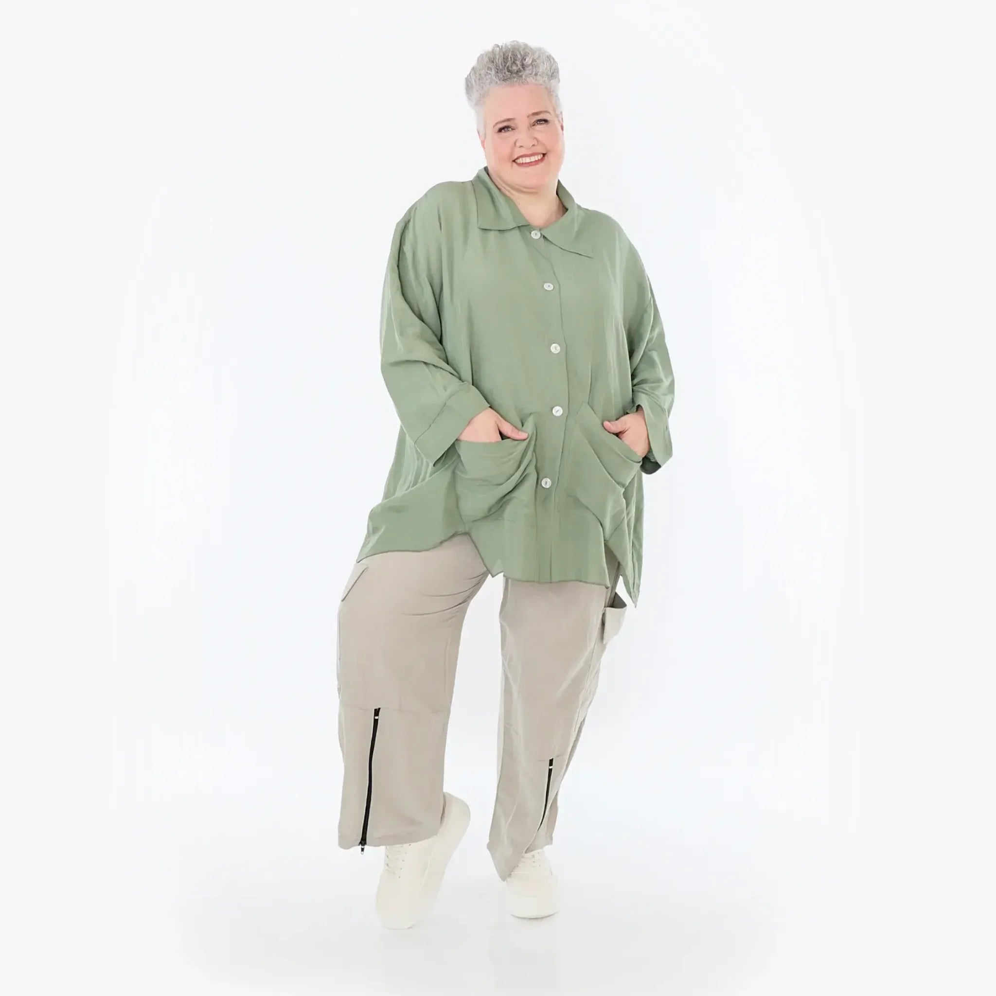  A-Form Jacke von AKH Fashion aus Viskose, 1490.07095, Khaki, Ausgefallen, Zeitlos, Schick