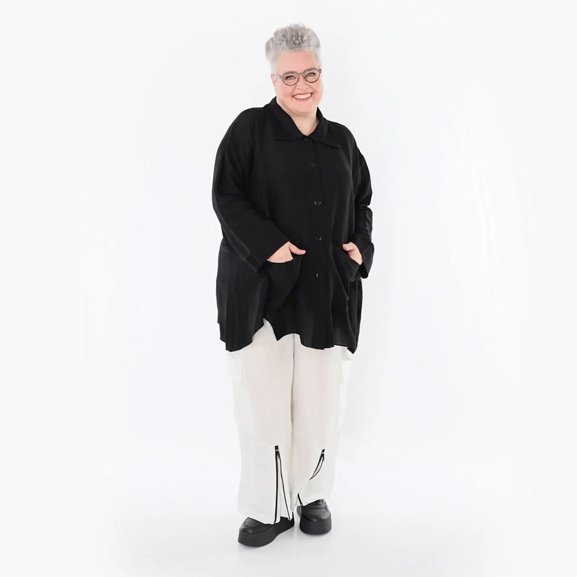  A-Form Jacke von AKH Fashion aus Viskose, 1490.07095, Schwarz, Ausgefallen, Zeitlos
