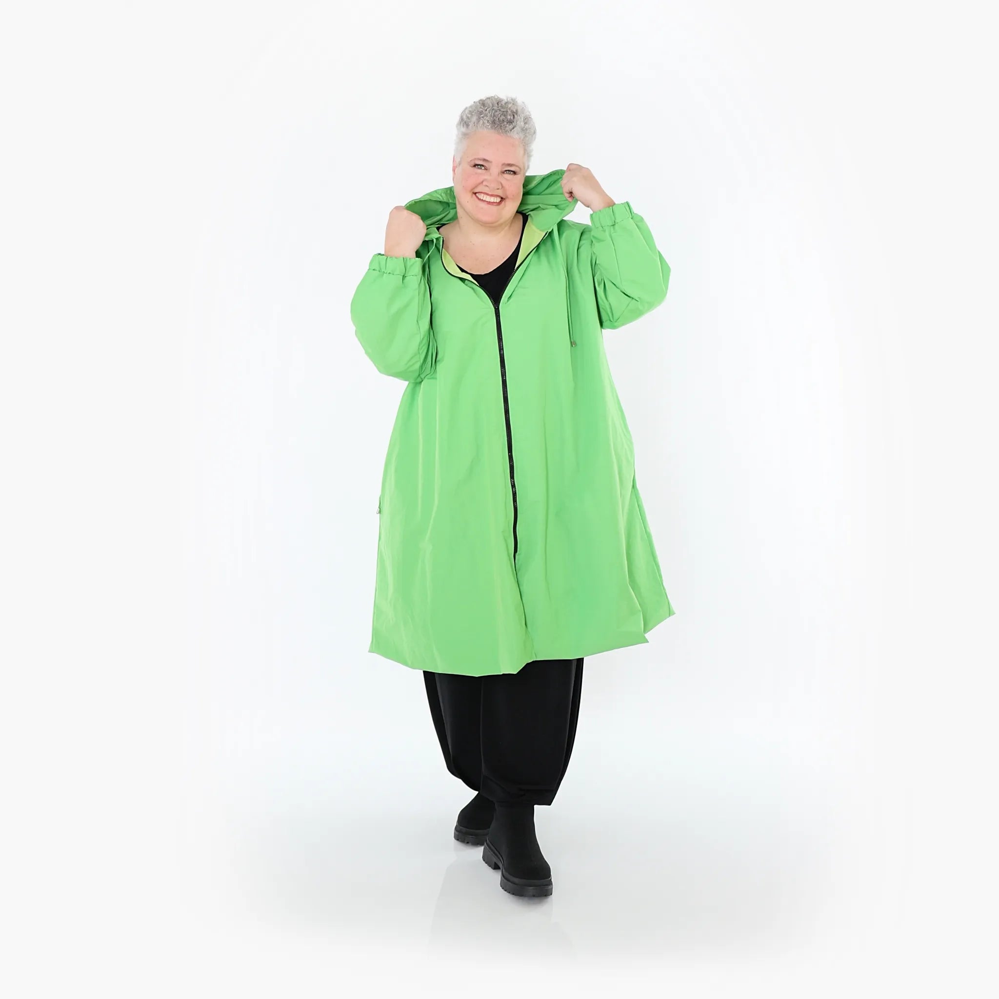  AKH Fashion Mantel in gerader Form, aus Baumwolle, 1493.07102, Grün, Ausgefallen, Zeitlos